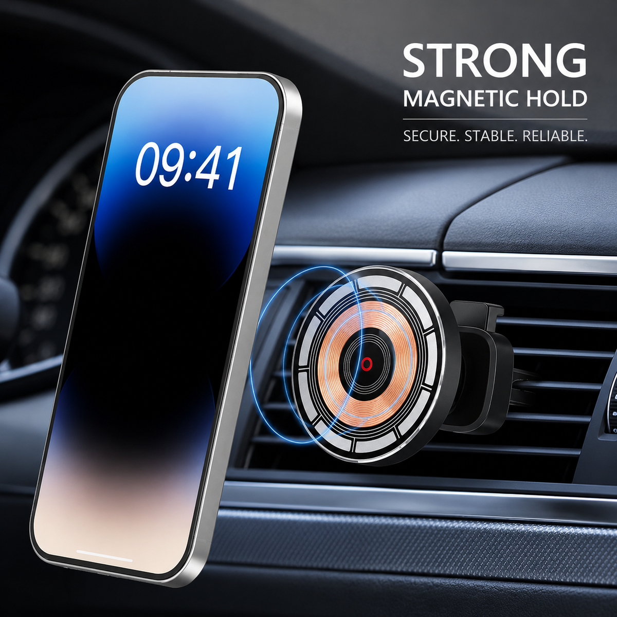 Premium Wireless Car Charger Magnetic Phone Mount MagSafe Compatible 30W Fast Charging Dashboard Vent Holder Secure Mount Adjustable Mount Design