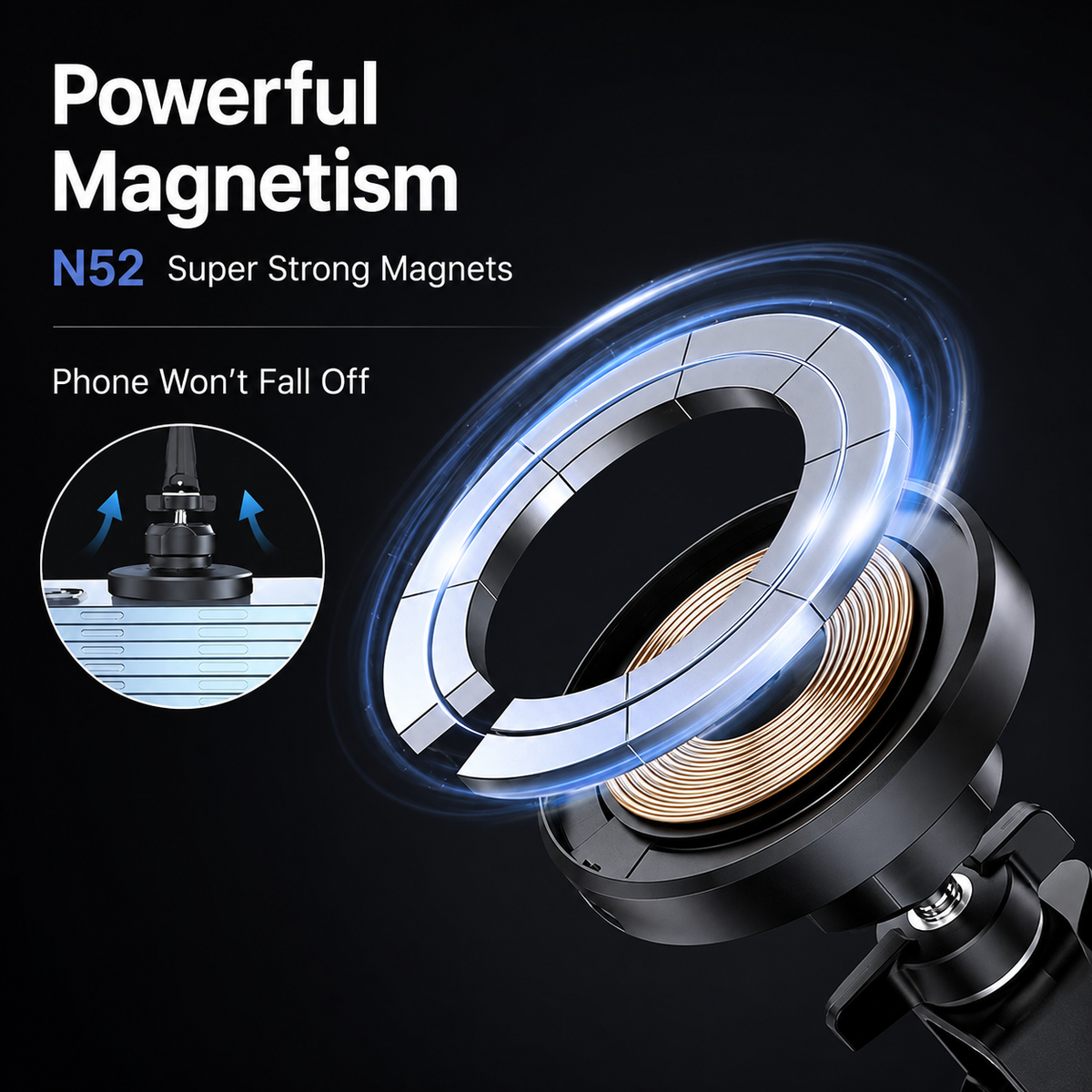 Premium Wireless Car Charger Magnetic Phone Mount MagSafe Compatible 30W Fast Charging Dashboard Vent Holder Secure Mount Adjustable Mount Design