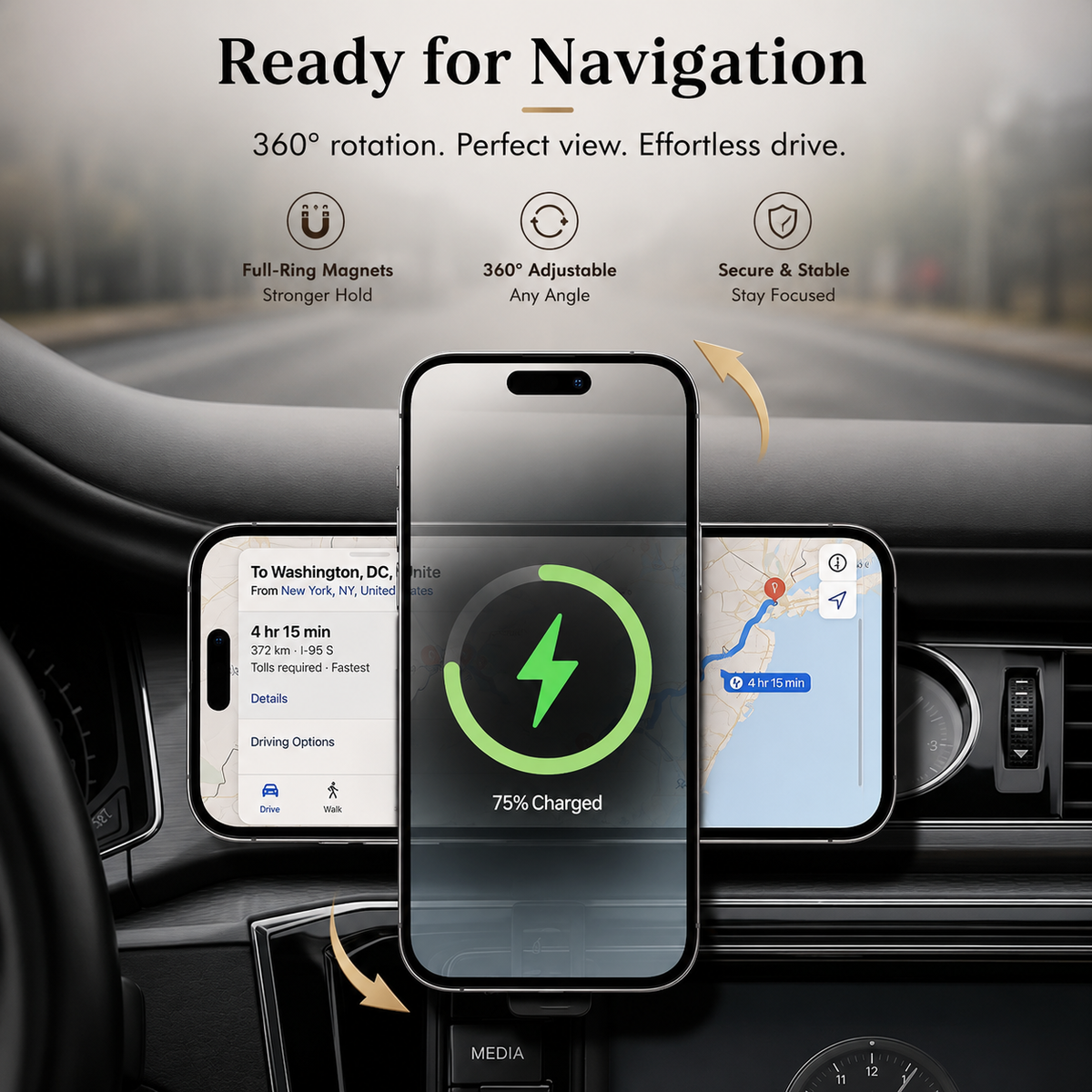 Premium Wireless Car Charger Magnetic Phone Mount MagSafe Compatible 30W Fast Charging Dashboard Vent Holder Secure Mount Adjustable Mount Design