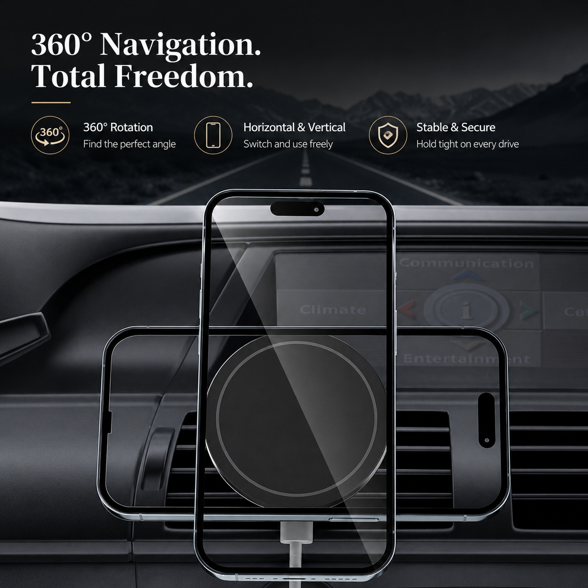 Premium Wireless Car Charger Magnetic Phone Mount MagSafe Compatible 30W Fast Charging Dashboard Vent Holder Secure Mount Adjustable Mount Design