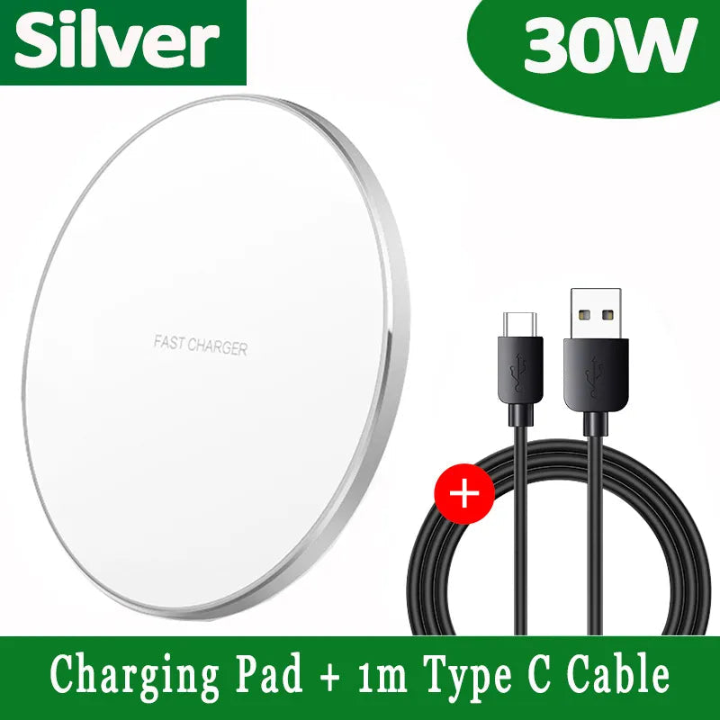 Premium Wireless Charger 30W Fast Charging Pad MagSafe Compatible USB-C Qi Wireless Charging Slim Dock
