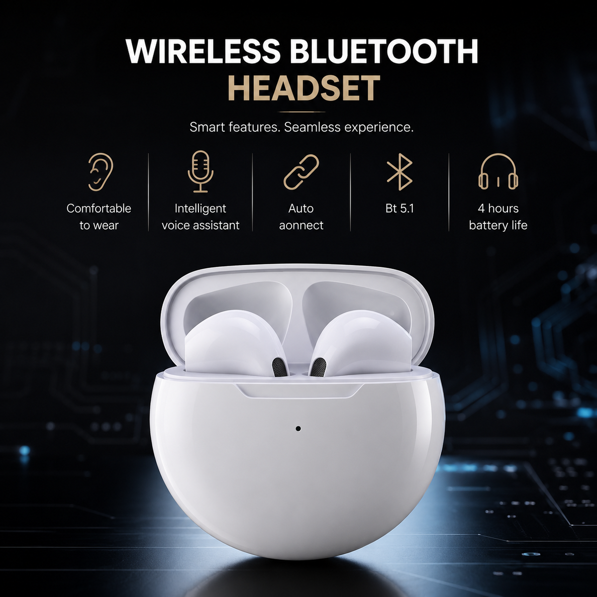 Premium Wireless Earbuds Bluetooth Compatible Touch Control Stereo Sound Mini In-Ear Sport Headset Noise Reduction Charging Case Rechargeable Portable