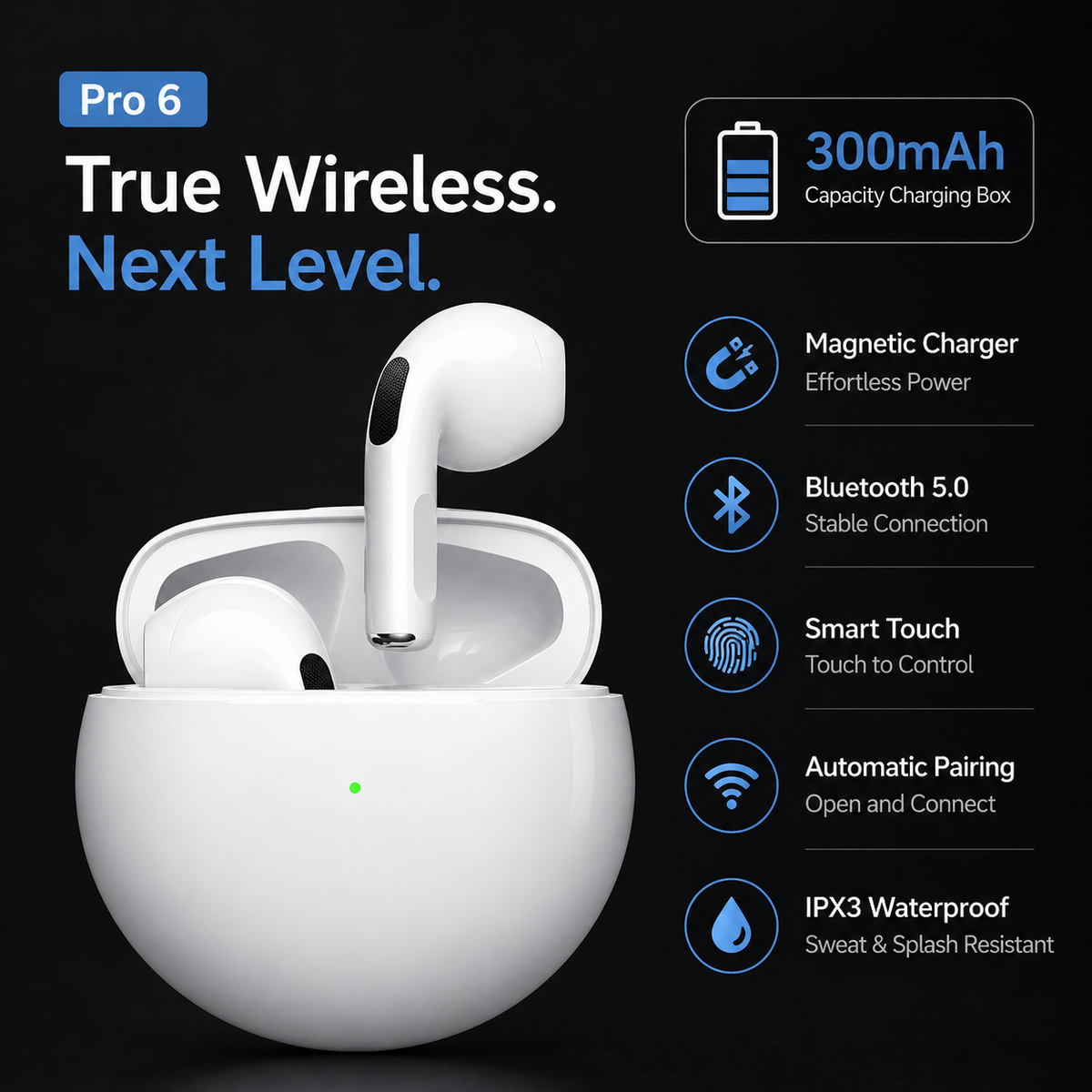 Premium Wireless Earbuds Bluetooth Compatible Touch Control Stereo Sound Mini In-Ear Sport Headset Noise Reduction Charging Case Rechargeable Portable