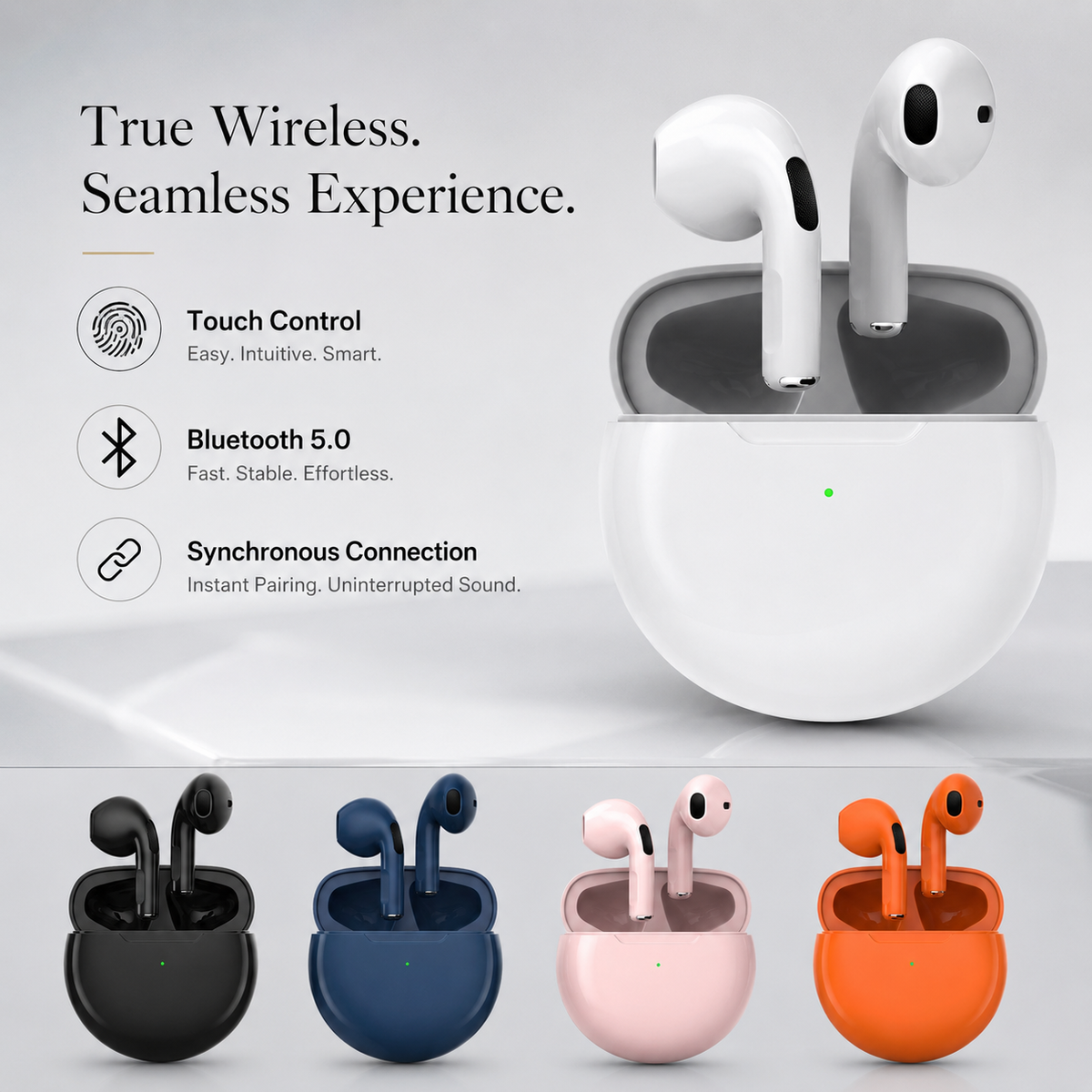 Premium Wireless Earbuds Bluetooth Compatible Touch Control Stereo Sound Mini In-Ear Sport Headset Noise Reduction Charging Case Rechargeable Portable