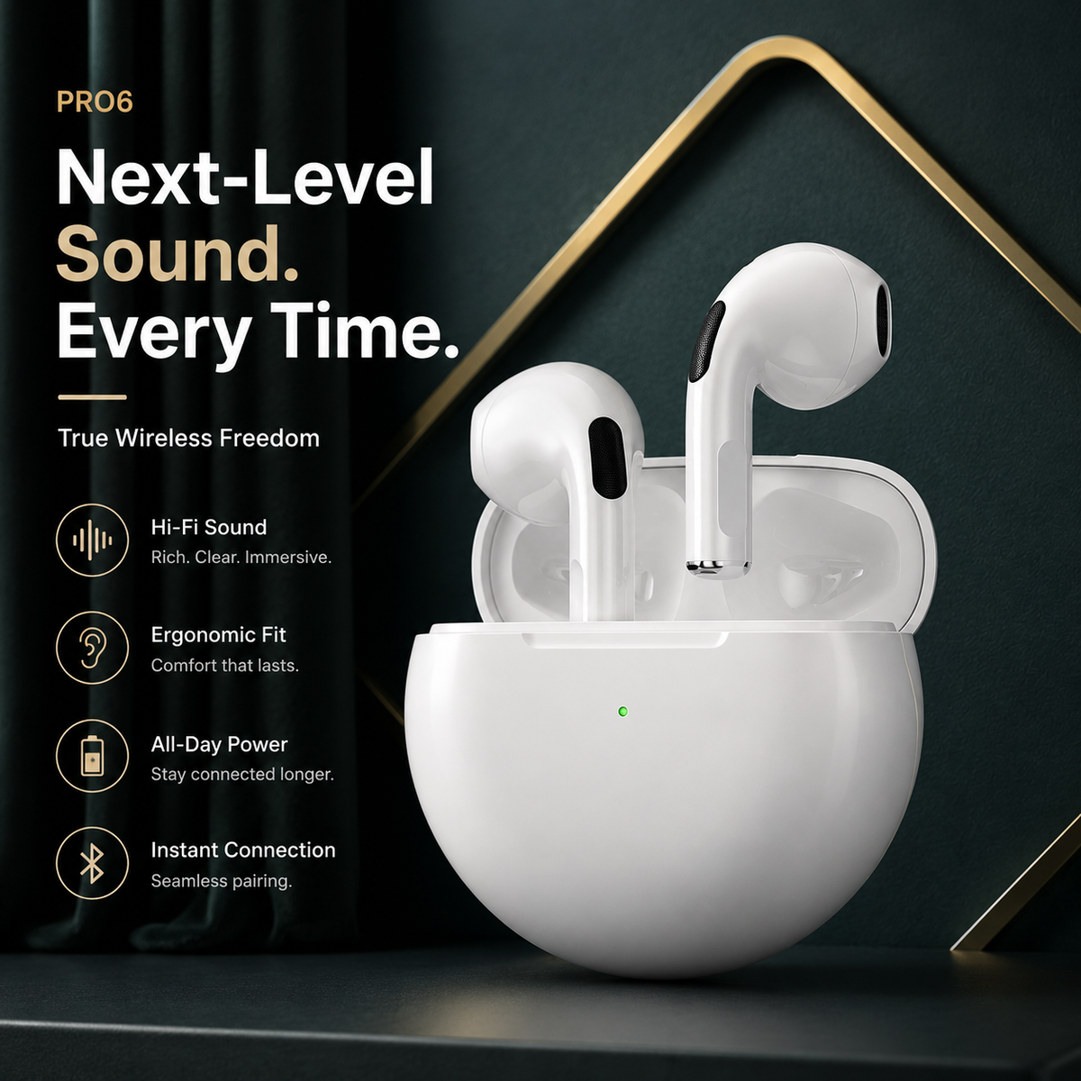 Premium Wireless Earbuds Bluetooth Compatible Touch Control Stereo Sound Mini In-Ear Sport Headset Noise Reduction Charging Case Rechargeable Portable