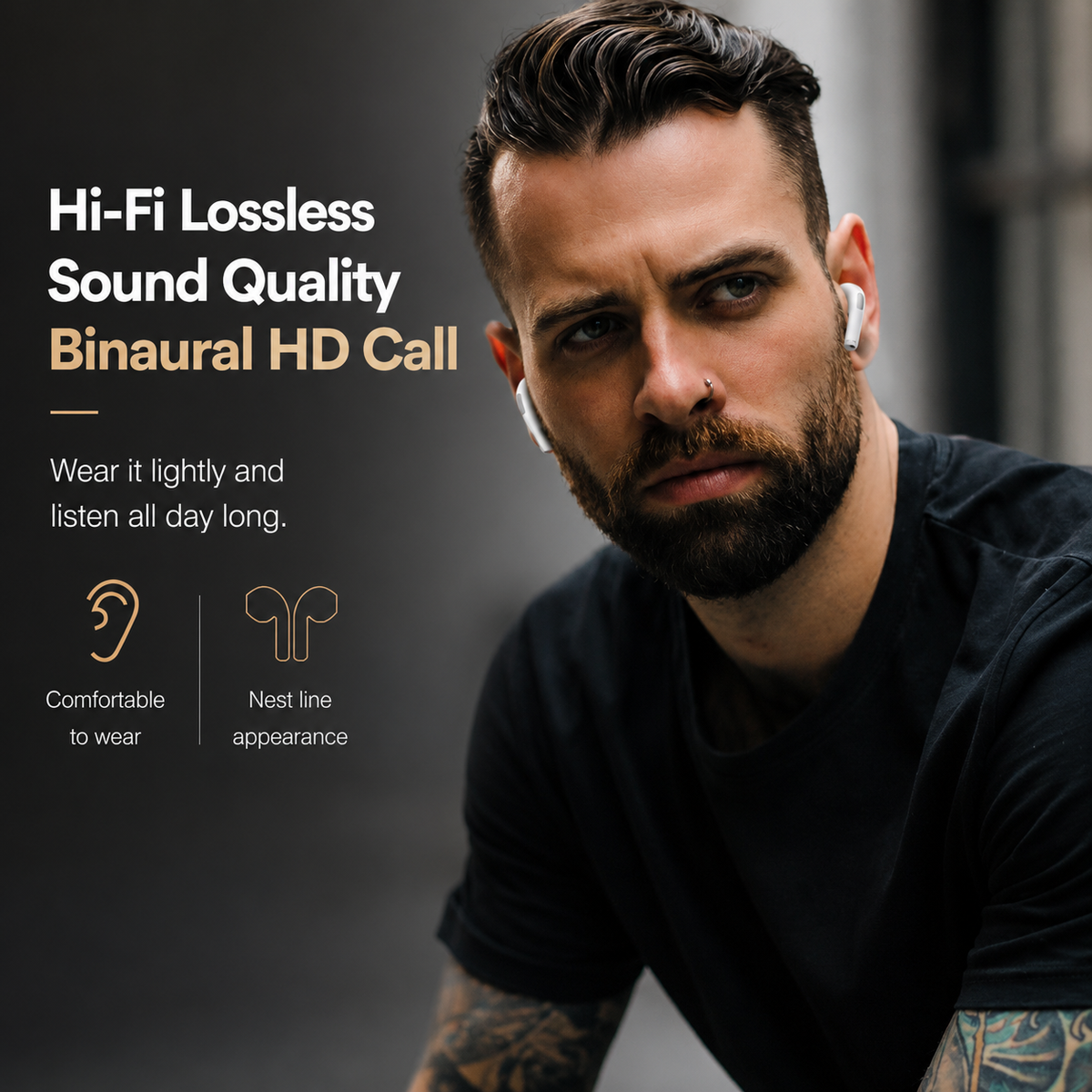 Premium Wireless Earbuds Bluetooth Compatible Touch Control Stereo Sound Mini In-Ear Sport Headset Noise Reduction Charging Case Rechargeable Portable