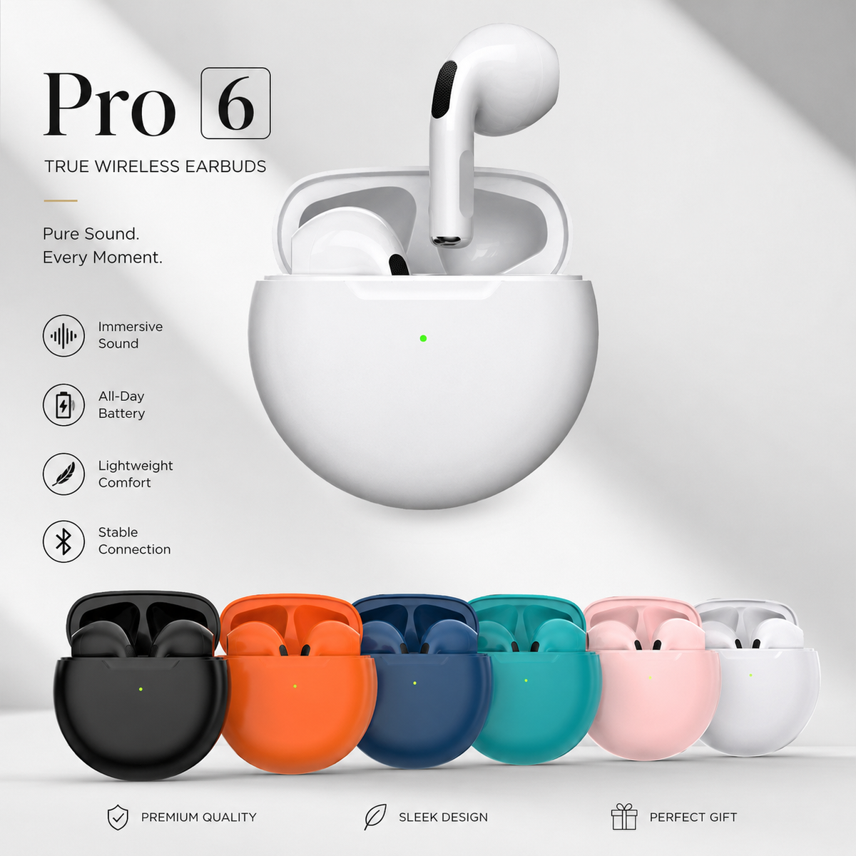 Premium Wireless Earbuds Bluetooth Compatible Touch Control Stereo Sound Mini In-Ear Sport Headset Noise Reduction Charging Case Rechargeable Portable