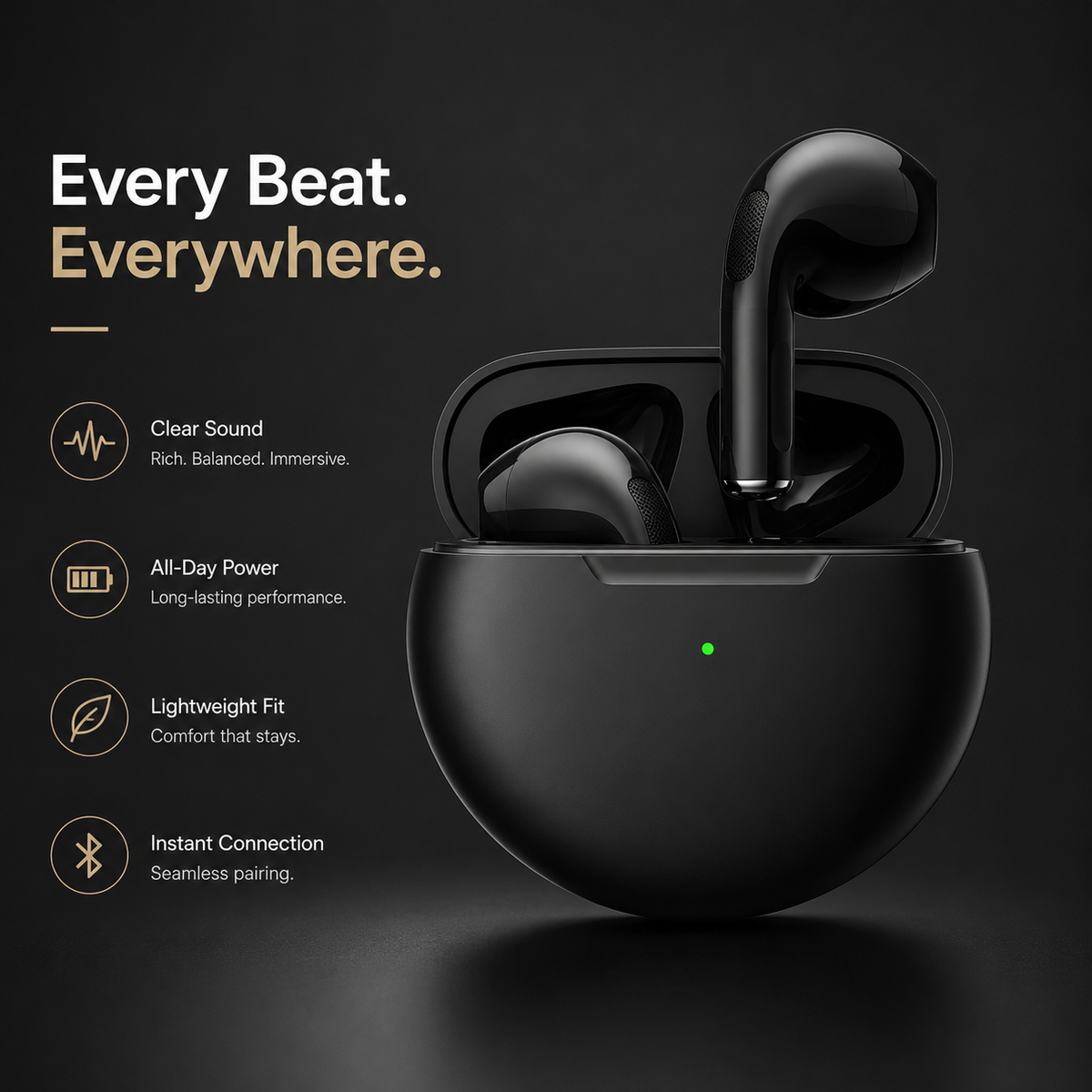Premium Wireless Earbuds Bluetooth Compatible Touch Control Stereo Sound Mini In-Ear Sport Headset Noise Reduction Charging Case Rechargeable Portable