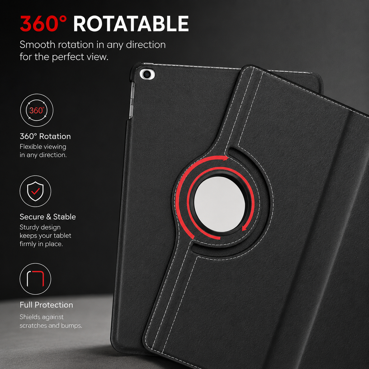 Premium iPad Case 360 Rotating Stand PU Leather Smart Cover Protective Tablet Case Multi Angle Viewing Auto Sleep Wake Slim Lightweight Design