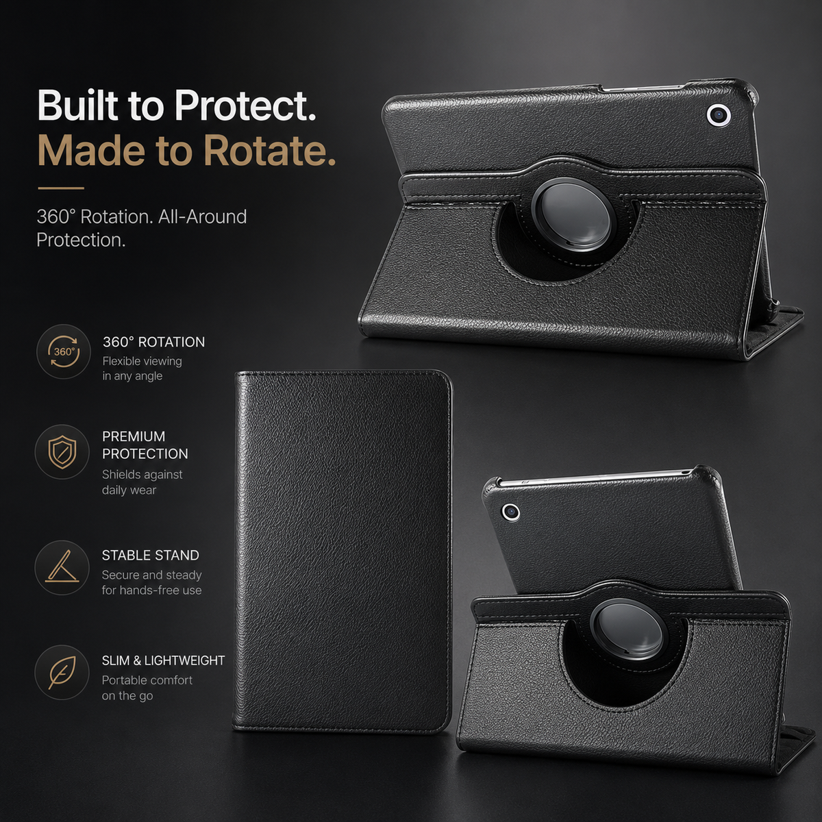 Premium iPad Case 360 Rotating Stand PU Leather Smart Cover Protective Tablet Case Multi Angle Viewing Auto Sleep Wake Slim Lightweight Design