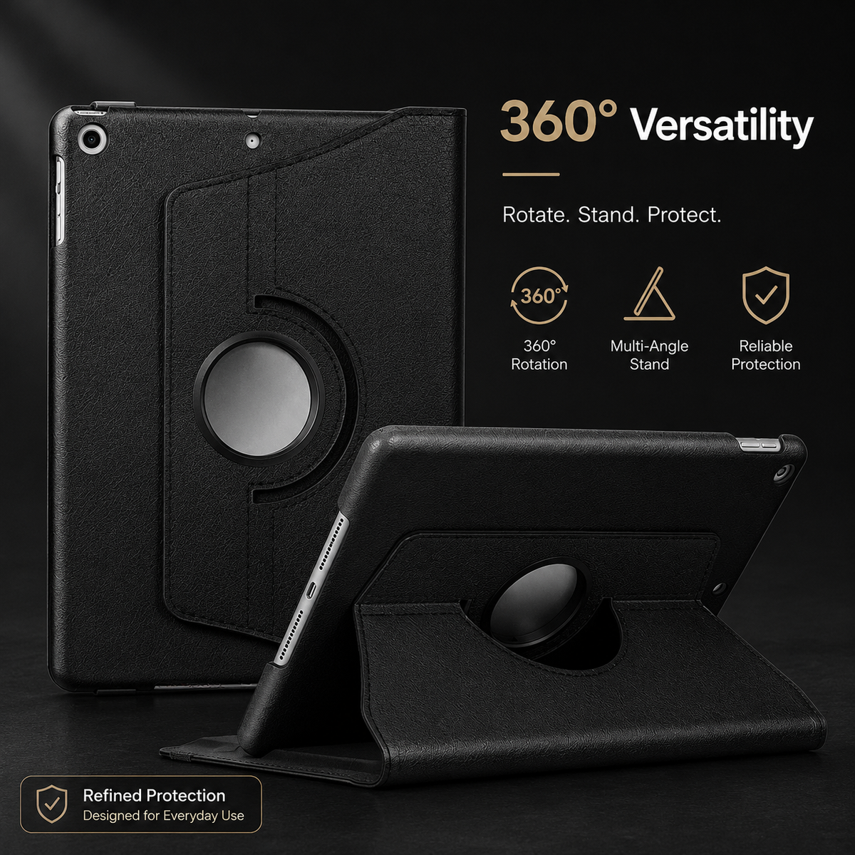 Premium iPad Case 360 Rotating Stand PU Leather Smart Cover Protective Tablet Case Multi Angle Viewing Auto Sleep Wake Slim Lightweight Design
