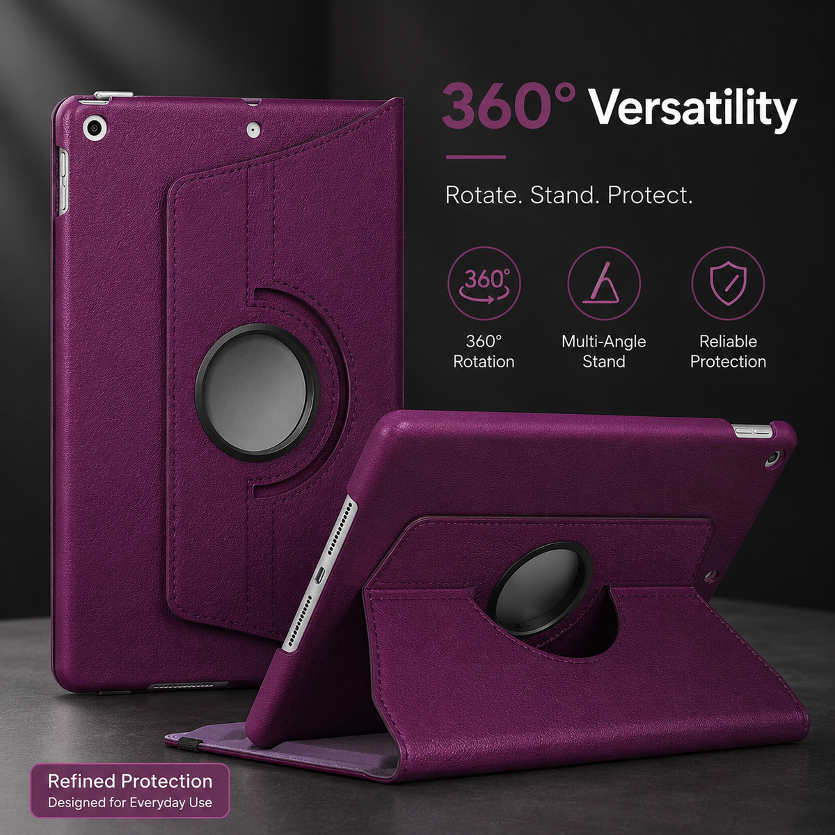 Premium iPad Case 360 Rotating Stand PU Leather Smart Cover Protective Tablet Case Multi Angle Viewing Auto Sleep Wake Slim Lightweight Design