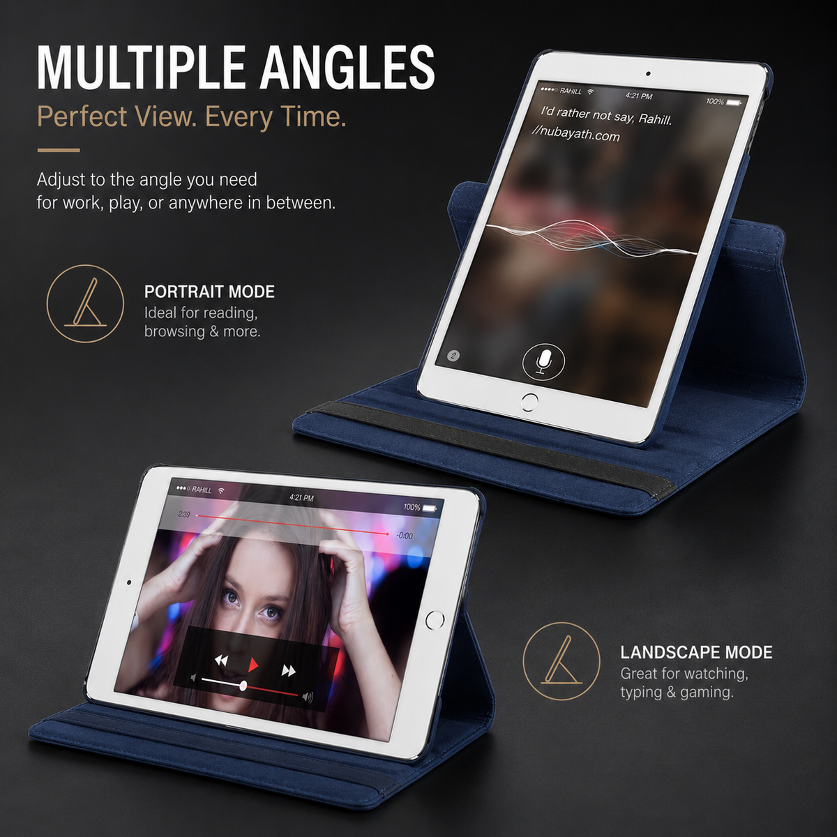 Premium iPad Case 360 Rotating Stand PU Leather Smart Cover Protective Tablet Case Multi Angle Viewing Auto Sleep Wake Slim Lightweight Design