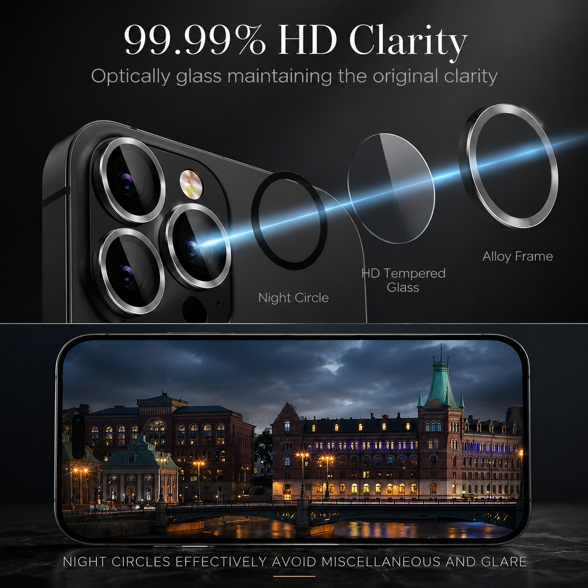 Premium iPhone Camera Lens Protector Tempered Glass Metal Ring Scratch Resistant Anti Dust Cover Precision Fit Protection Slim Design Clear Guard