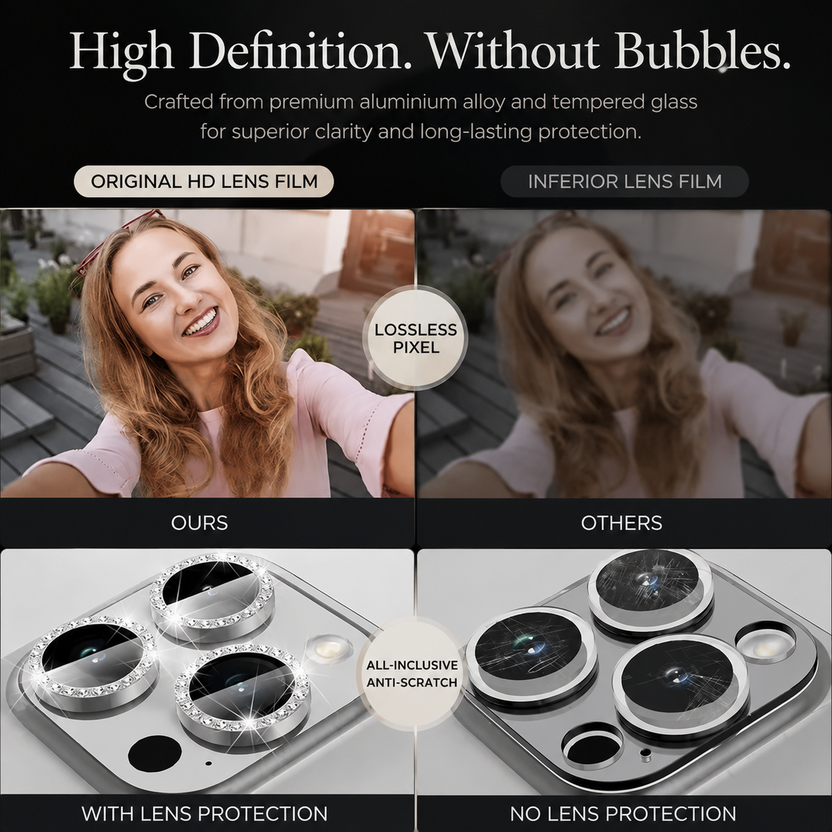 Premium iPhone Camera Lens Protector Tempered Glass Metal Ring Scratch Resistant Anti Dust Cover Precision Fit Protection Slim Design Clear Guard