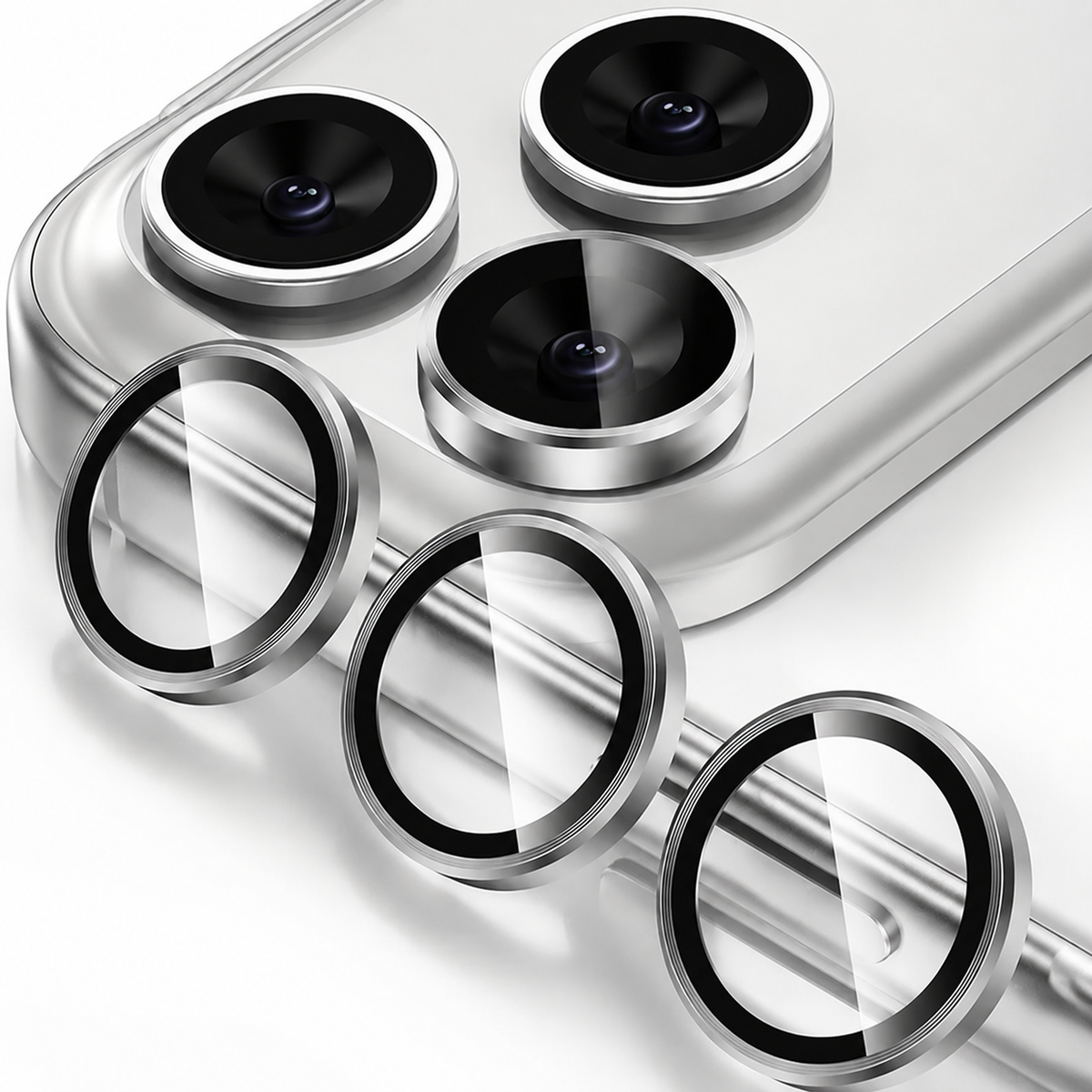 Premium iPhone Camera Lens Protector Tempered Glass Metal Ring Scratch Resistant Anti Dust Cover Precision Fit Protection Slim Design Clear Guard