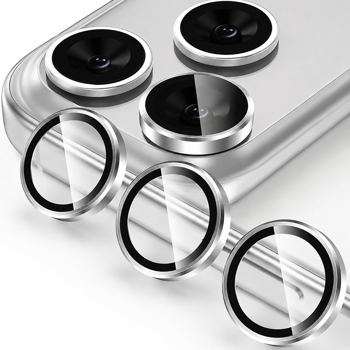 Premium iPhone Camera Lens Protector Tempered Glass Metal Ring Scratch Resistant Anti Dust Cover Precision Fit Protection Slim Design Clear Guard
