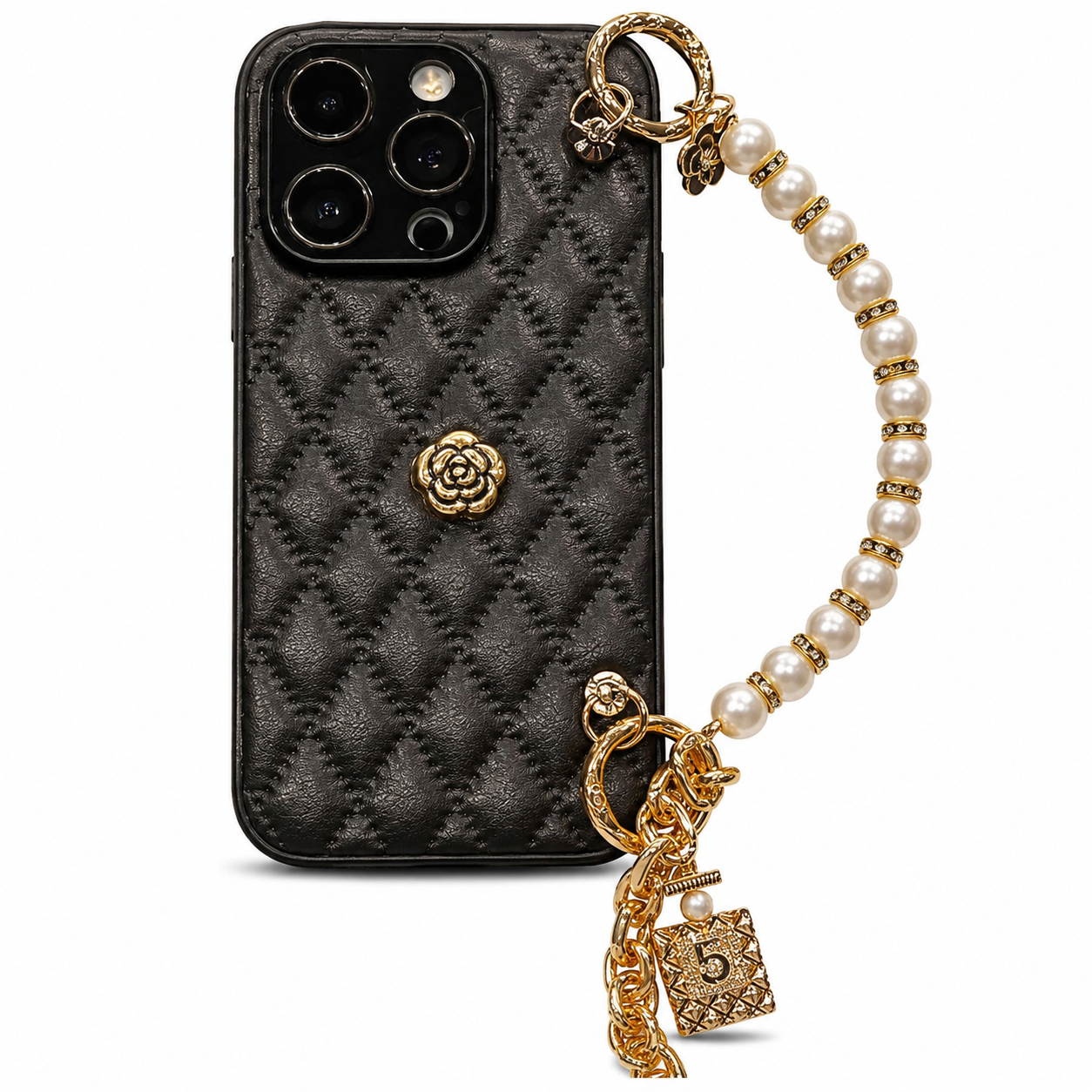 Premium iPhone Case 3D Camellia Floral Design Protective Cover Chain Strap Shockproof Slim Lightweight Elegant Full Coverage Luxury Fashion Case