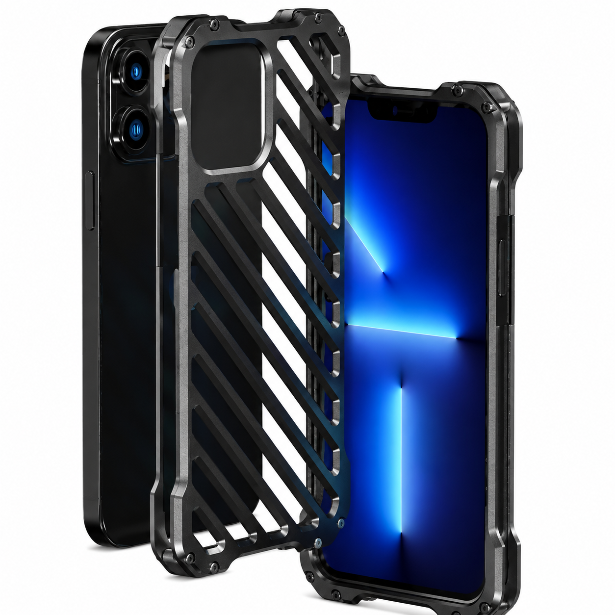 Premium iPhone Case Aluminum Alloy Armor Cover CNC Metal Dual Layer Shockproof Matte Non Slip Camera Protection Full Coverage Protective Design