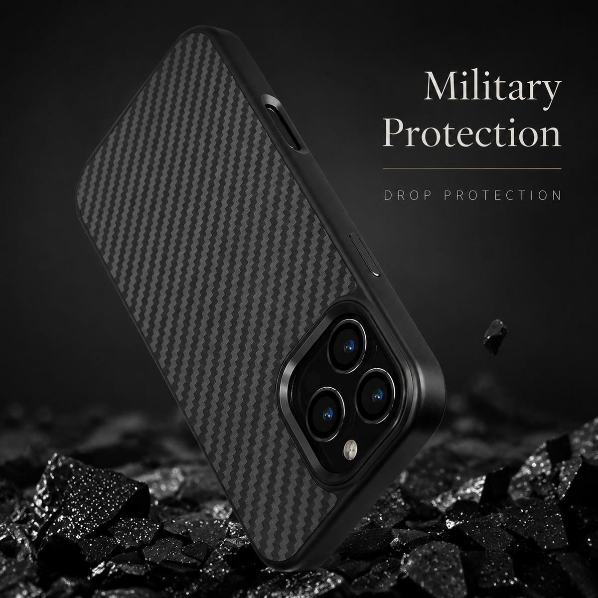 Premium iPhone Case Carbon Fiber Aramid Armor Cover Metal Frame Shockproof Full Coverage Anti Scratch Wireless Charging Slim Protective Design
