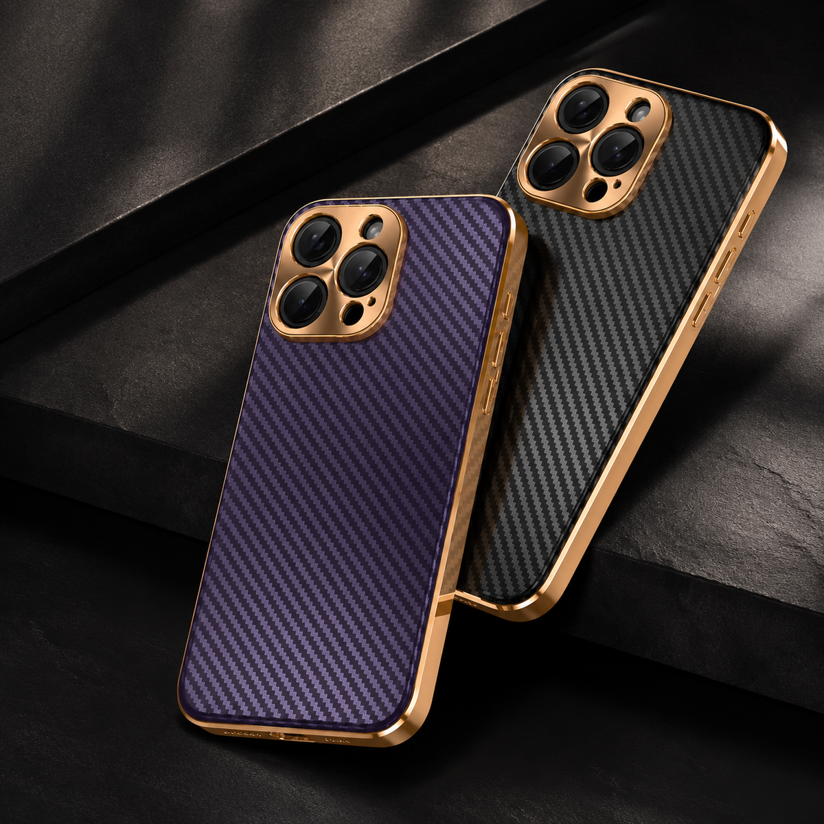 Premium iPhone Case Carbon Fiber Textured Leather Protective Cover Metal Camera Lens Guard Shockproof Slim Fit Durable Armor Design Full Coverage Case