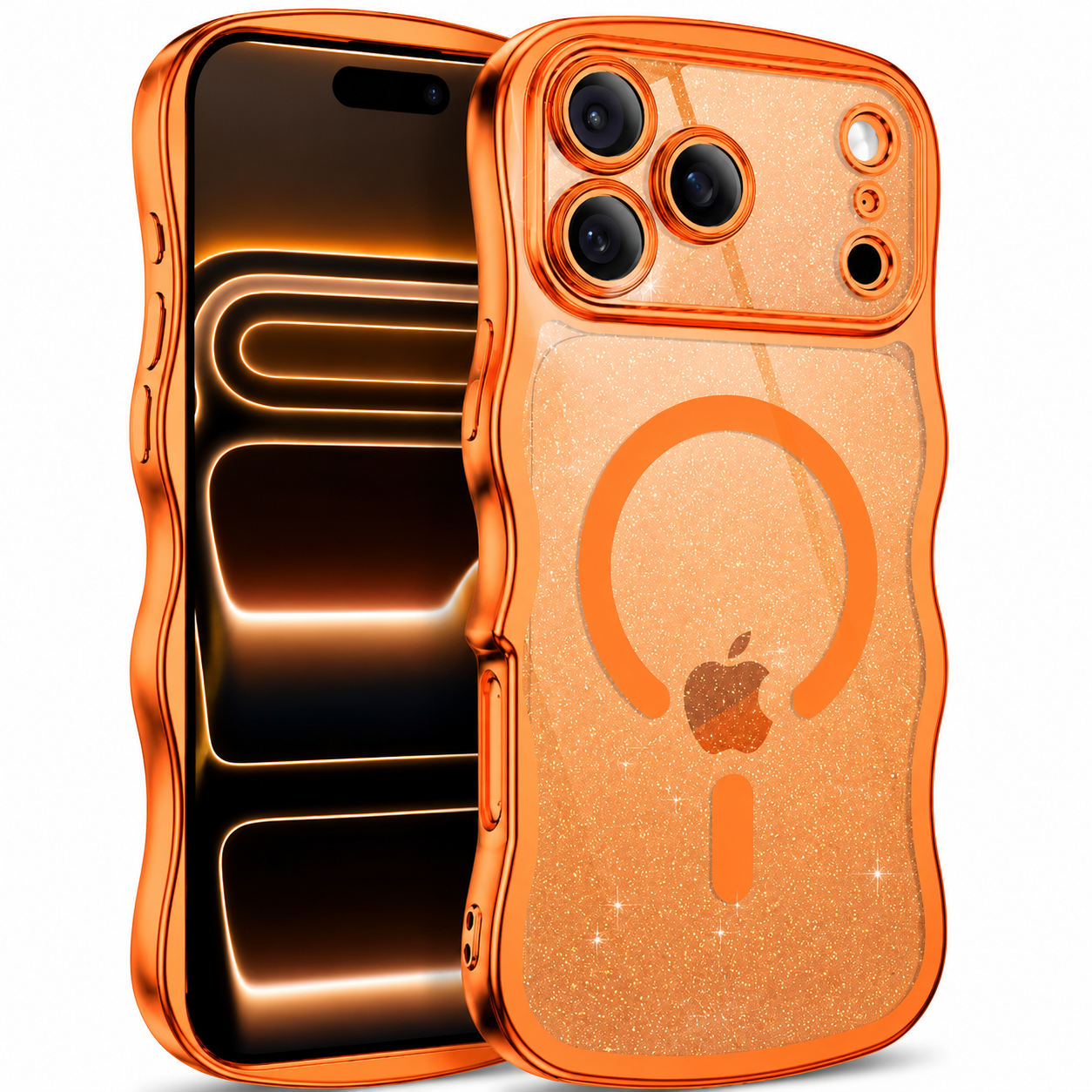 Premium iPhone Case Clear Glitter Magnetic Hard Cover MagSafe Compatible Wavy Frame Anti Slip Anti Scratch Lightweight Full Coverage Protective Design