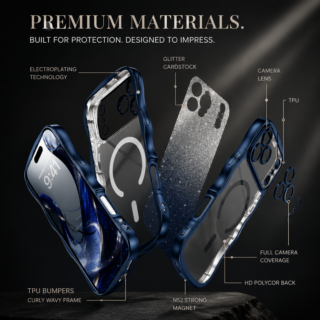 Premium iPhone Case Clear MagSafe Compatible Cover Full Camera Protection Wave Frame DIY Glitter Anti Fingerprint Lightweight Non Slip Full Coverage Protective Design