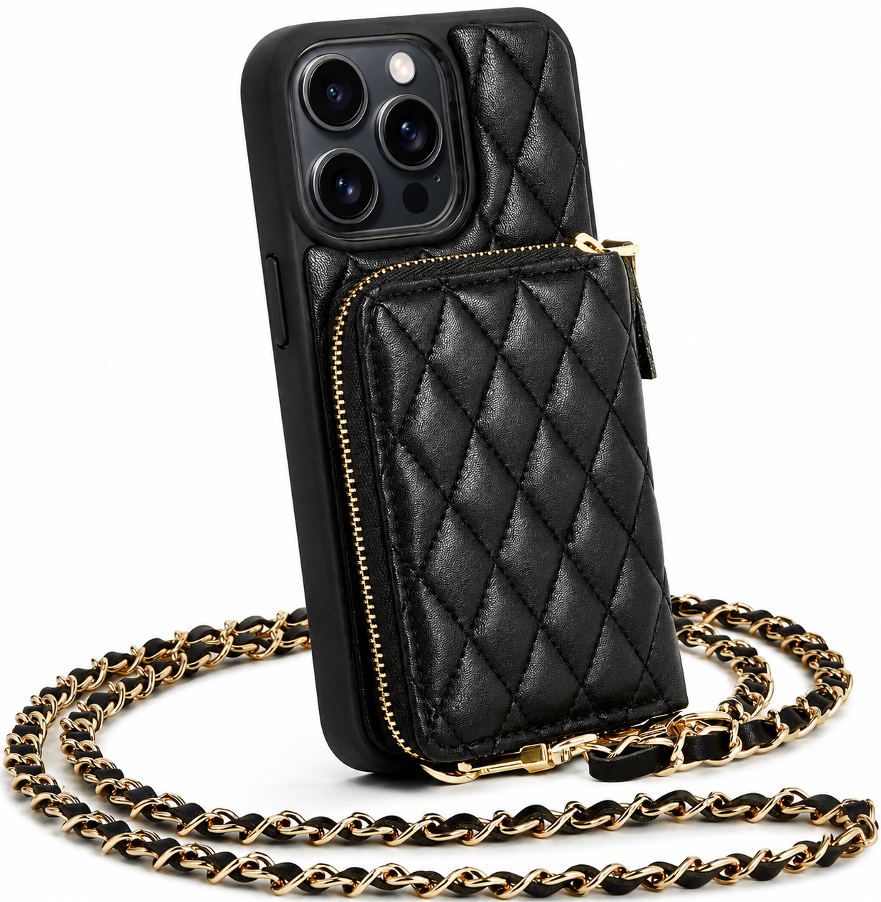 Premium iPhone Case Crossbody Leather Wallet Protective Cover Card Holder Chain Strap Shockproof Non Slip Full Coverage Slim Lightweight Portable Design