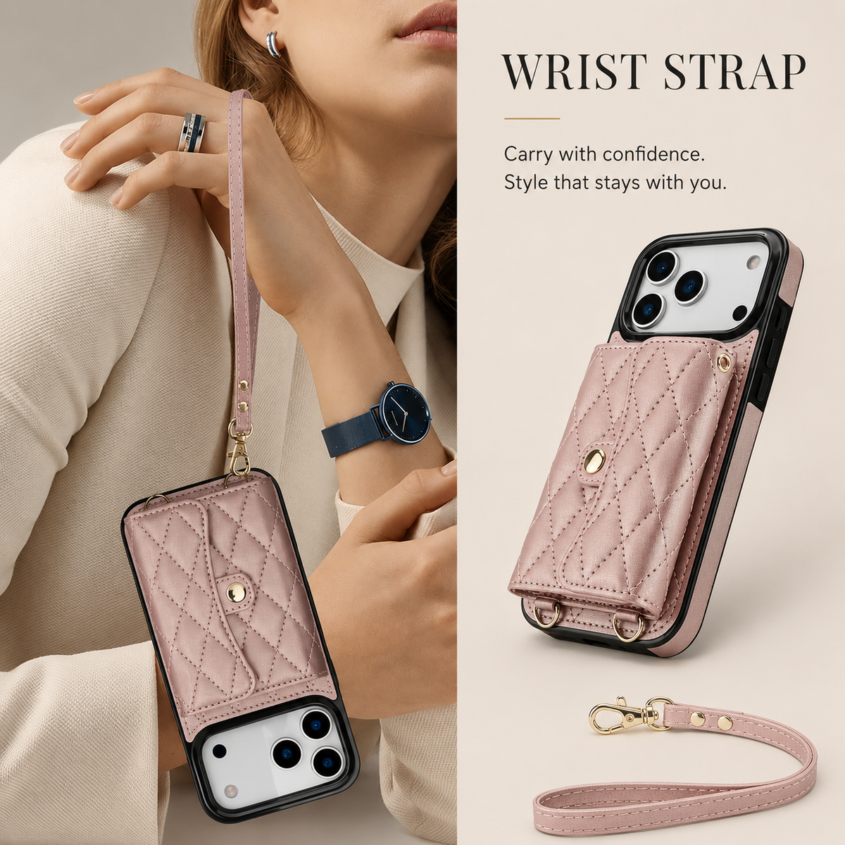 Premium iPhone Case Crossbody Wallet Cover Leather Card Holder Coin Pocket Shoulder Strap Wrist Lanyard Shockproof Full Coverage Protective Design