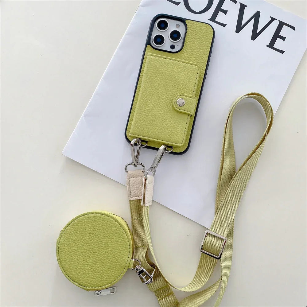 Premium iPhone Case Crossbody Wallet Cover PU Leather RFID Card Holder Coin Pocket Magnetic Closure Shoulder Strap Shockproof Full Protection Slim Design
