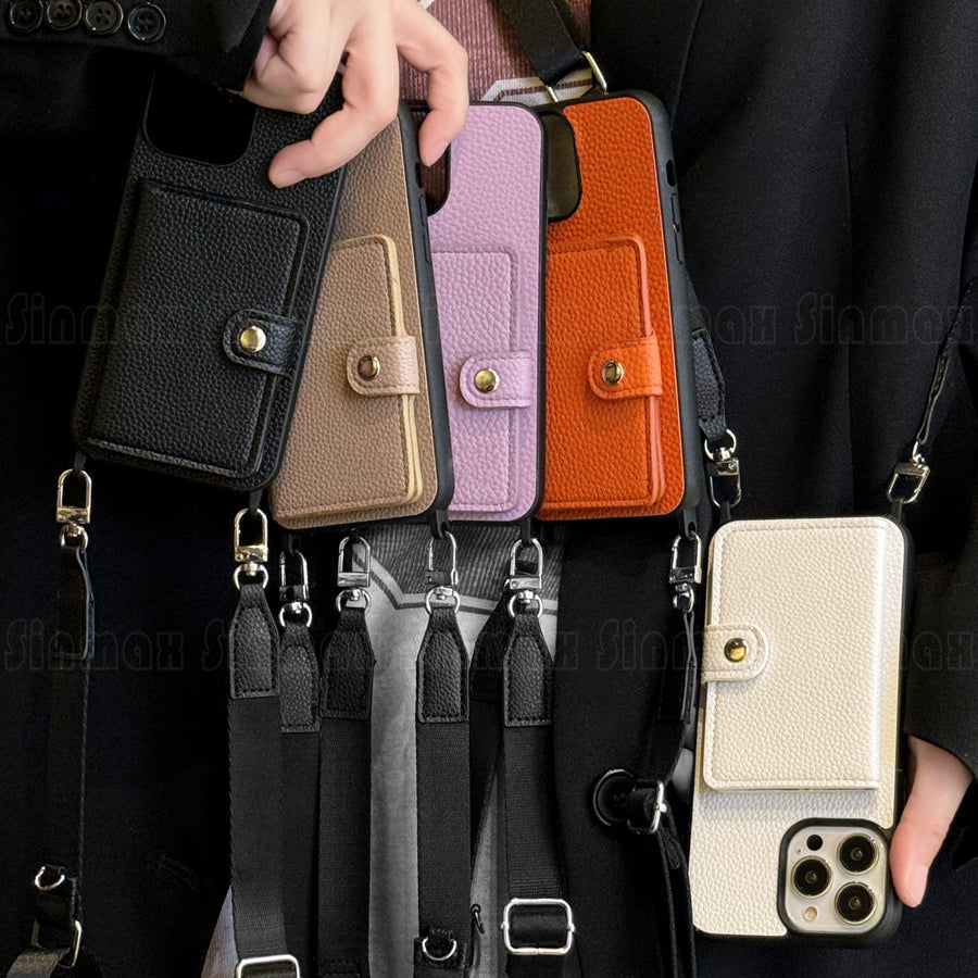 Premium iPhone Case Crossbody Wallet Cover PU Leather RFID Card Holder Coin Pocket Magnetic Closure Shoulder Strap Shockproof Full Protection Slim Design
