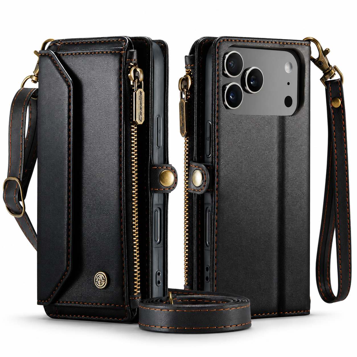 Premium iPhone Case Crossbody Wallet Cover RFID Blocking PU Leather Card Holder Shoulder Lanyard Wrist Strap Shockproof Full Coverage Protective Design