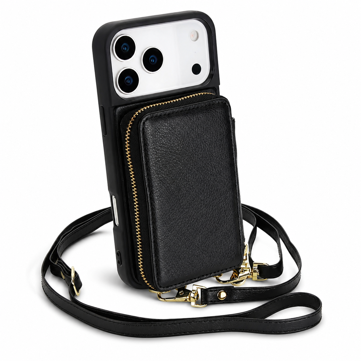 Premium iPhone Case Crossbody Wallet Leather Flip Cover RFID Card Holder Zipper Storage Shoulder Strap Shockproof Protective Full Coverage Design