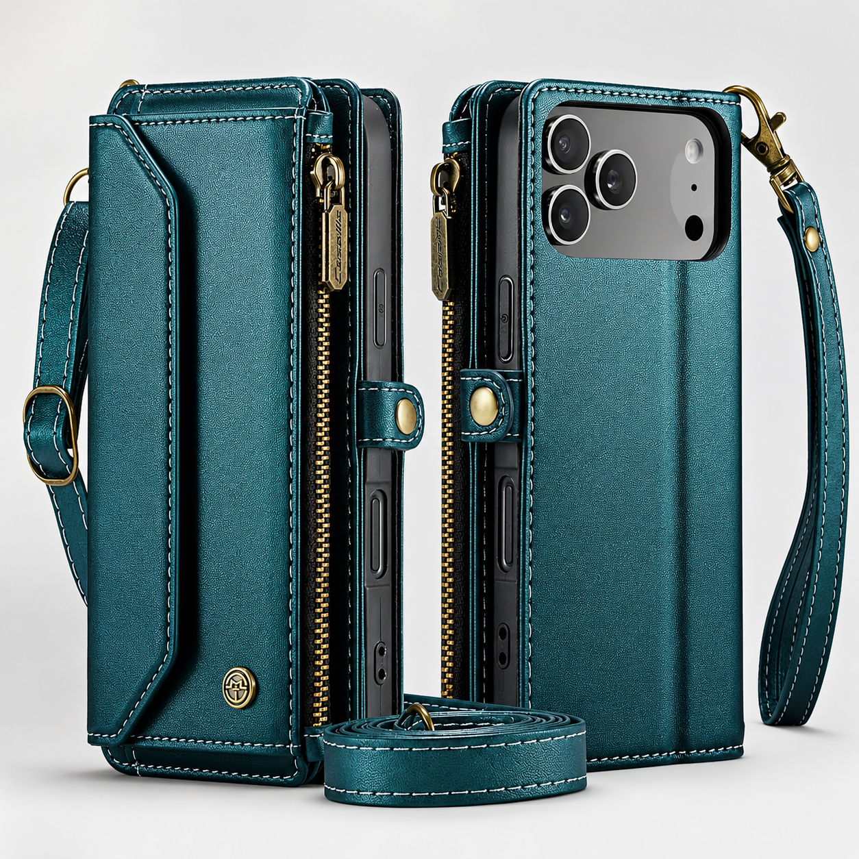 Premium iPhone Case Crossbody Wallet PU Leather RFID Blocking Card Holder Wristlet Shoulder Strap Shockproof Full Coverage Slim Protective Design