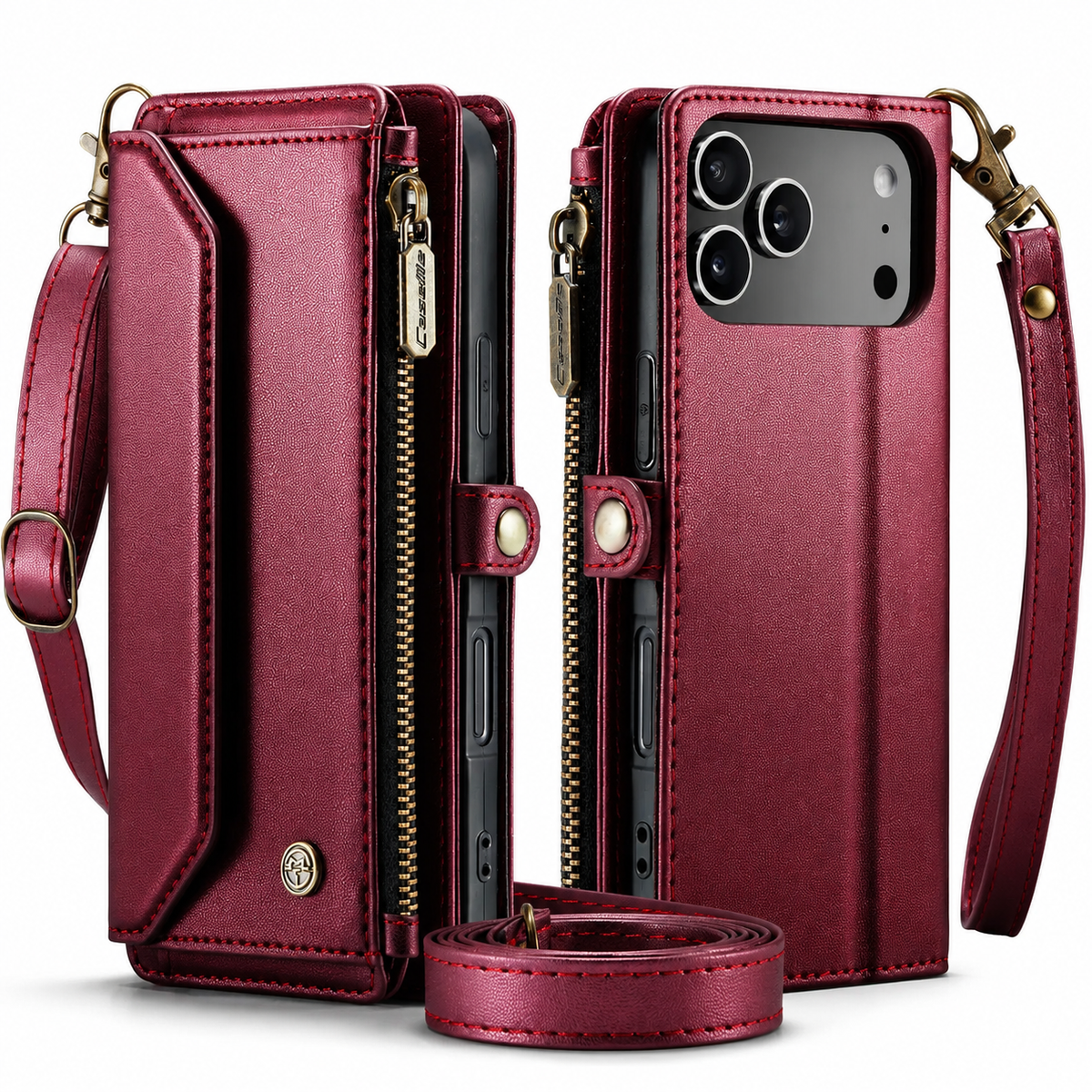 Premium iPhone Case Crossbody Wallet PU Leather RFID Blocking Card Holder Wristlet Shoulder Strap Shockproof Full Coverage Slim Protective Design