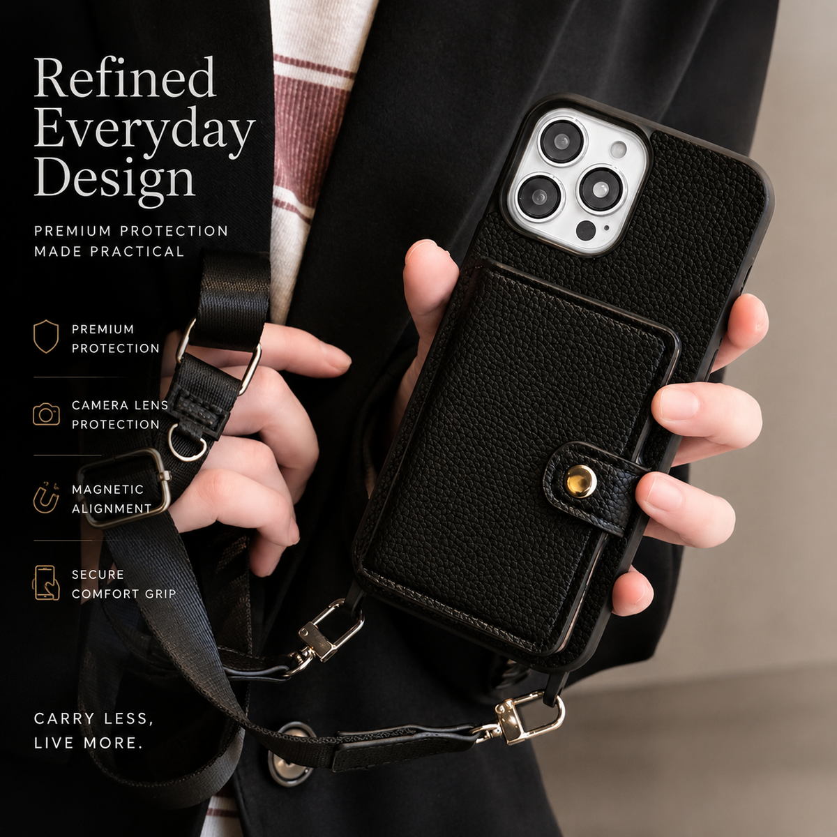 Premium iPhone Case Crossbody Wallet PU Leather RFID Card Holder Coin Pocket Shoulder Strap Magnetic Closure Shockproof Slim Protective Design