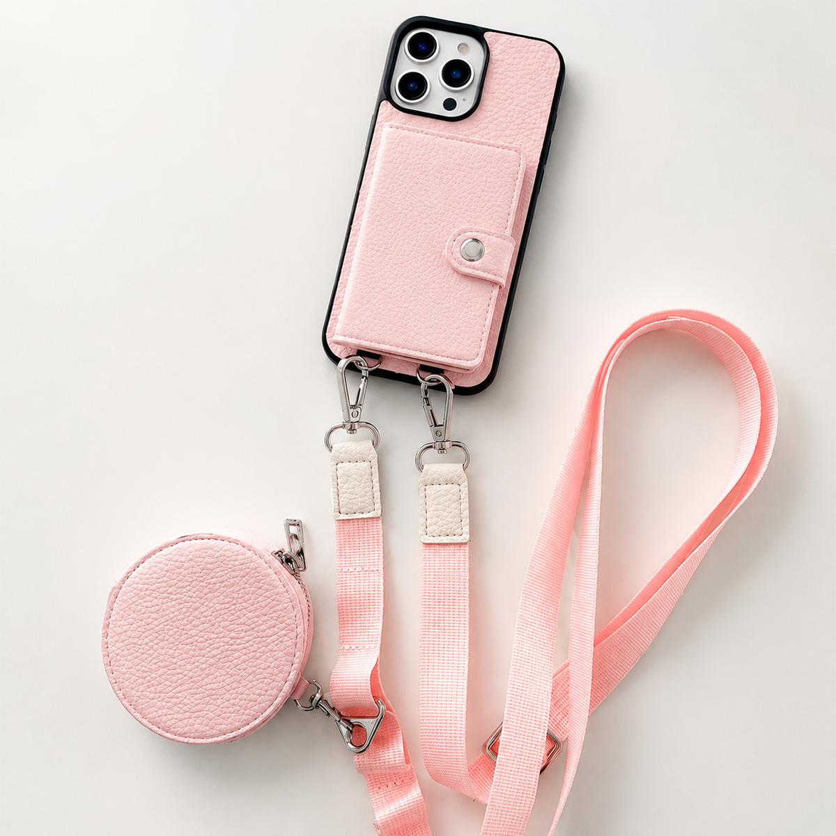 Premium iPhone Case Crossbody Wallet PU Leather RFID Card Holder Coin Pocket Shoulder Strap Magnetic Closure Shockproof Slim Protective Design