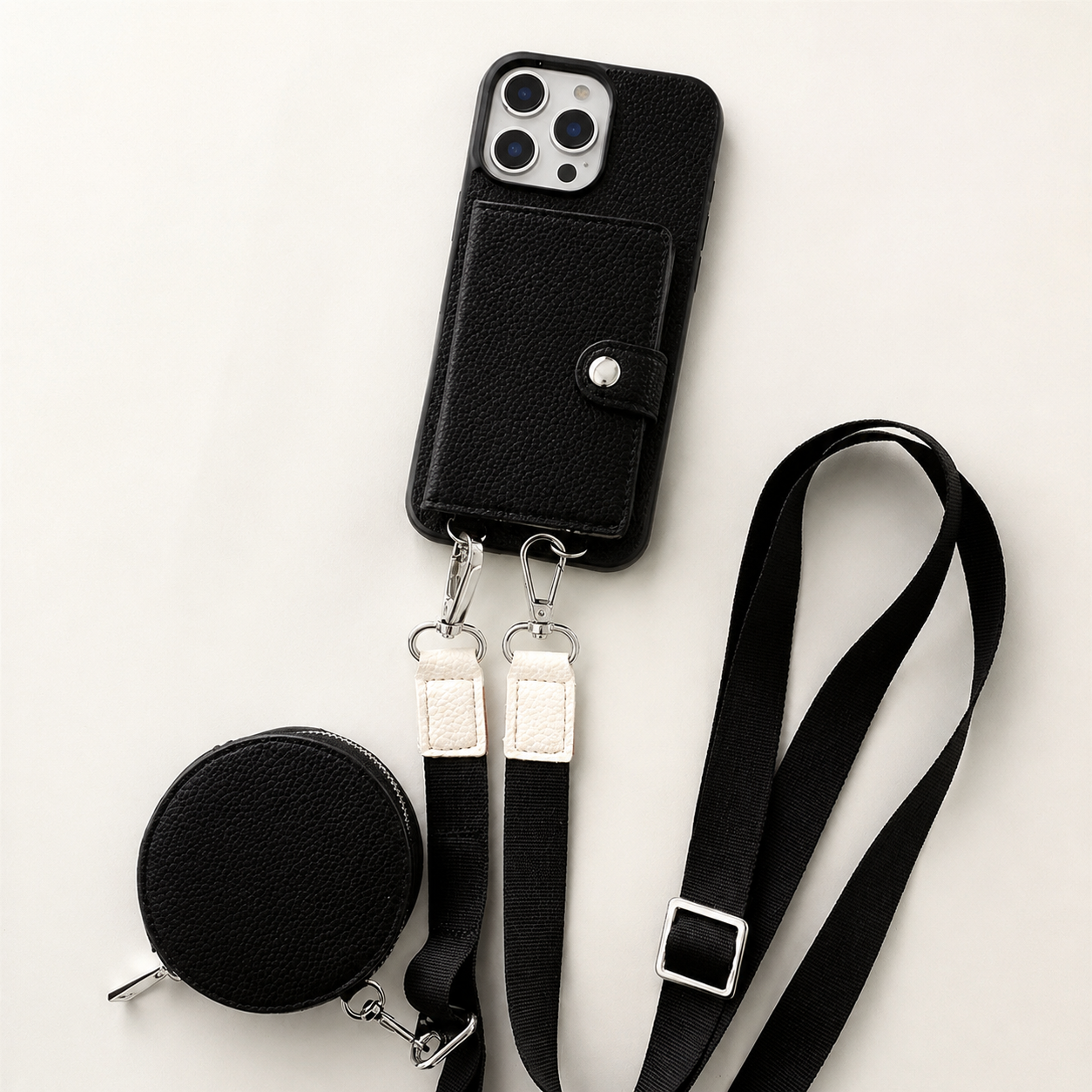 Premium iPhone Case Crossbody Wallet PU Leather RFID Card Holder Coin Pocket Shoulder Strap Magnetic Closure Shockproof Slim Protective Design