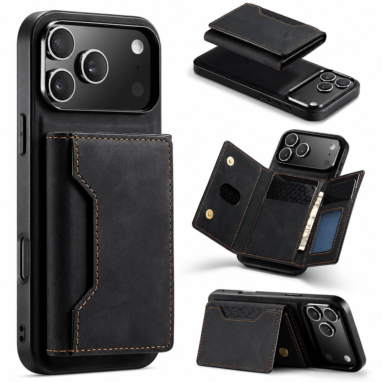 Premium iPhone Case Detachable Magnetic Wallet Cover Leather Card Holder Kickstand Shockproof Protective Cover Anti Scratch Full Body Slim