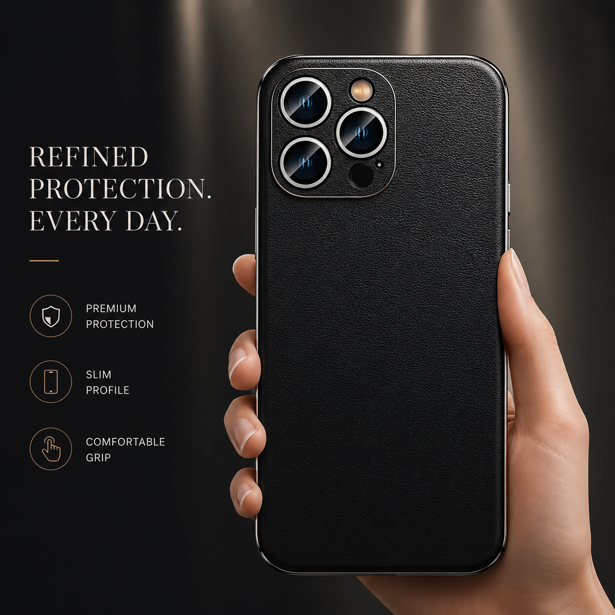 Premium iPhone Case Genuine Cowhide Leather Protective Cover MagSafe Compatible Camera Lens Protection Shockproof Plating Frame Slim Full Coverage