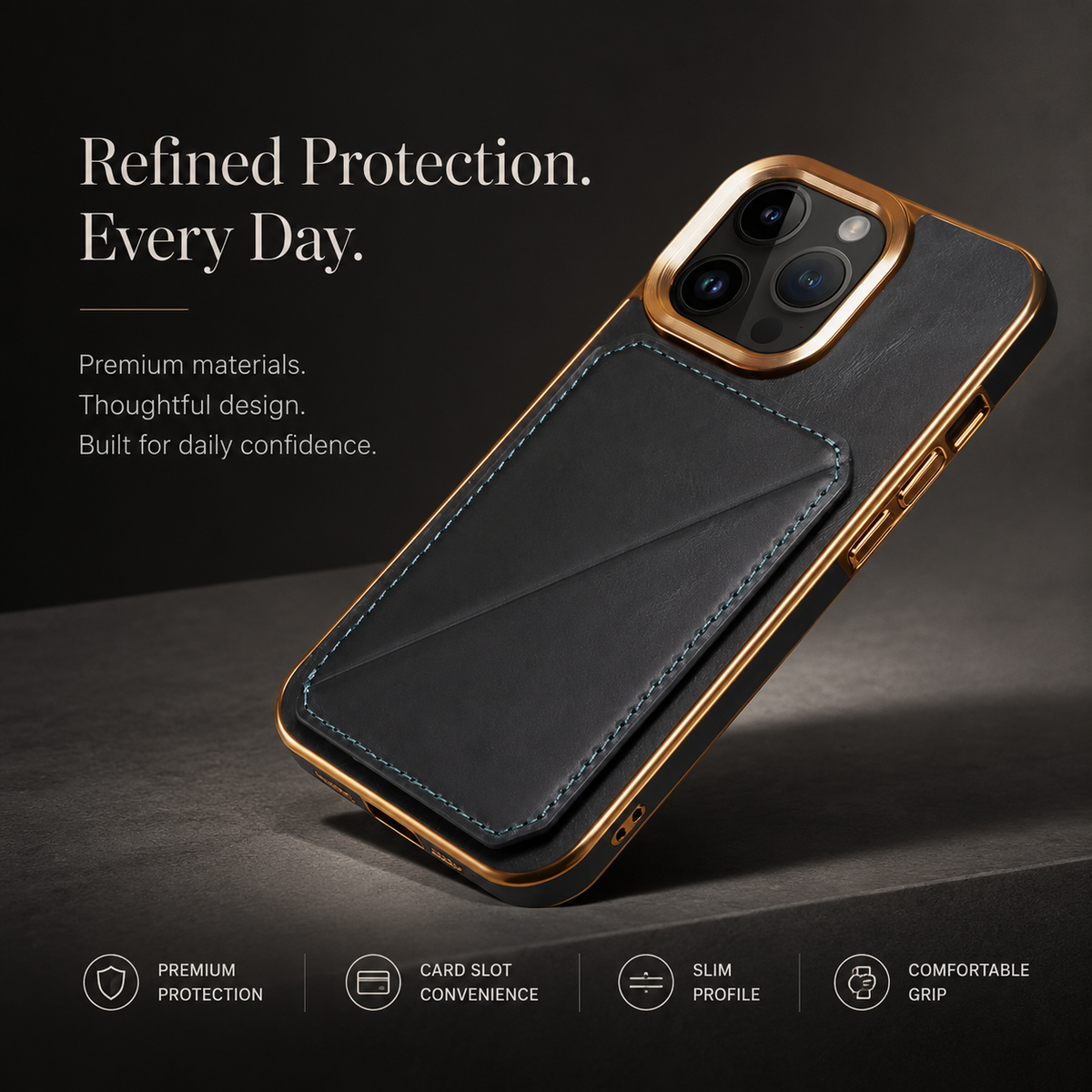 Premium iPhone Case Genuine Cowhide Leather Wallet Cover MagSafe Compatible Magnetic Card Holder Shockproof Camera Protection Slim Full Coverage