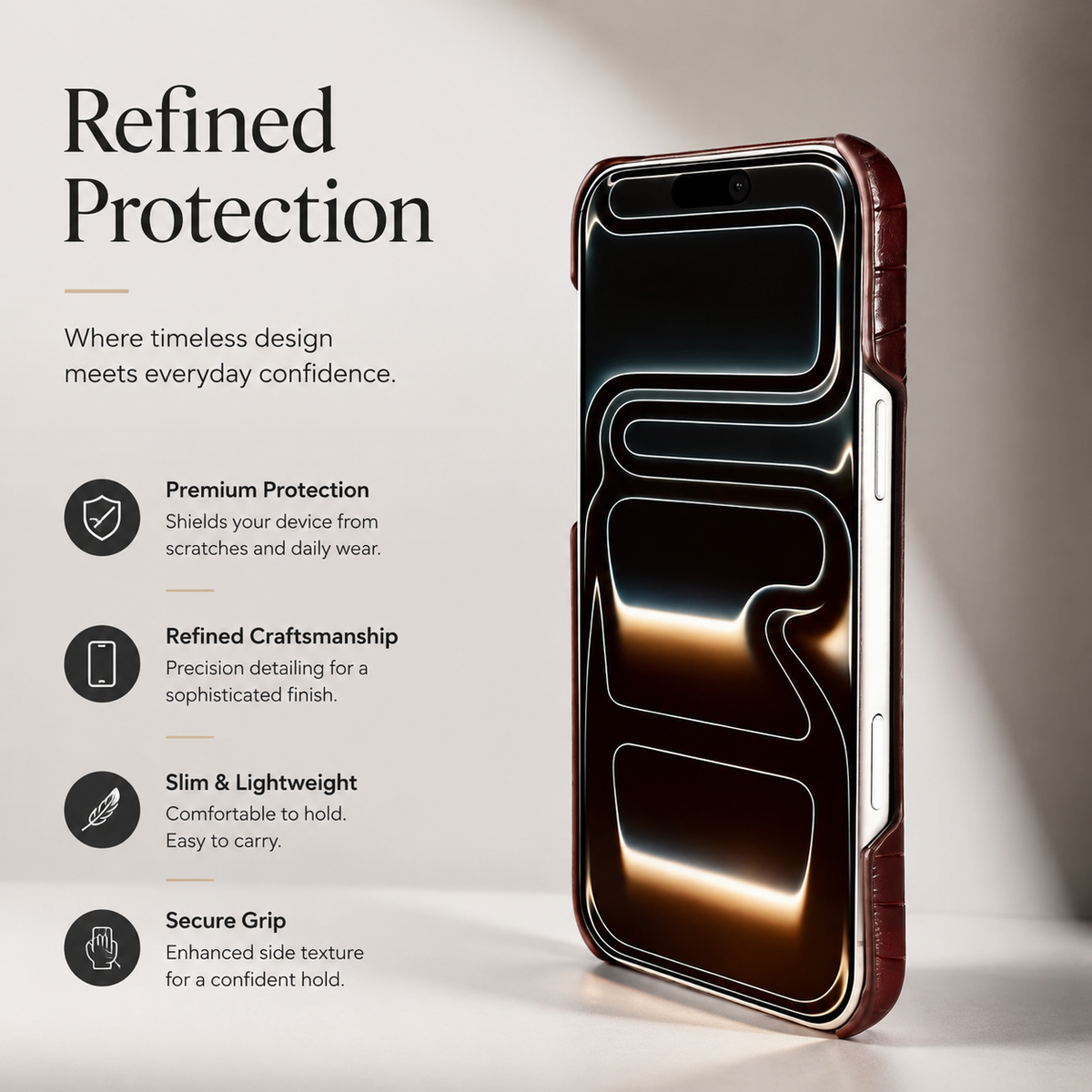 Premium iPhone Case Genuine Leather Crocodile Pattern Kickstand Wrist Strap Shockproof Protective Cover Slim Wallet Style Full Coverage Design