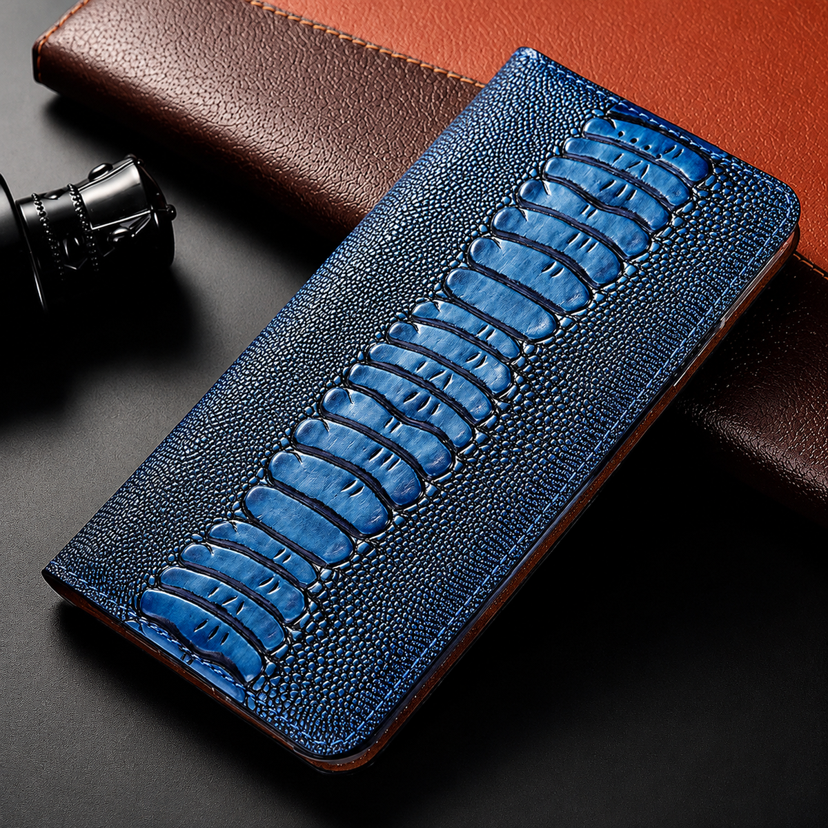 Premium iPhone Case Genuine Leather Flip Wallet Cover MagSafe Compatible Card Holder Magnetic Closure Shockproof Camera Protection Stand Full Coverage