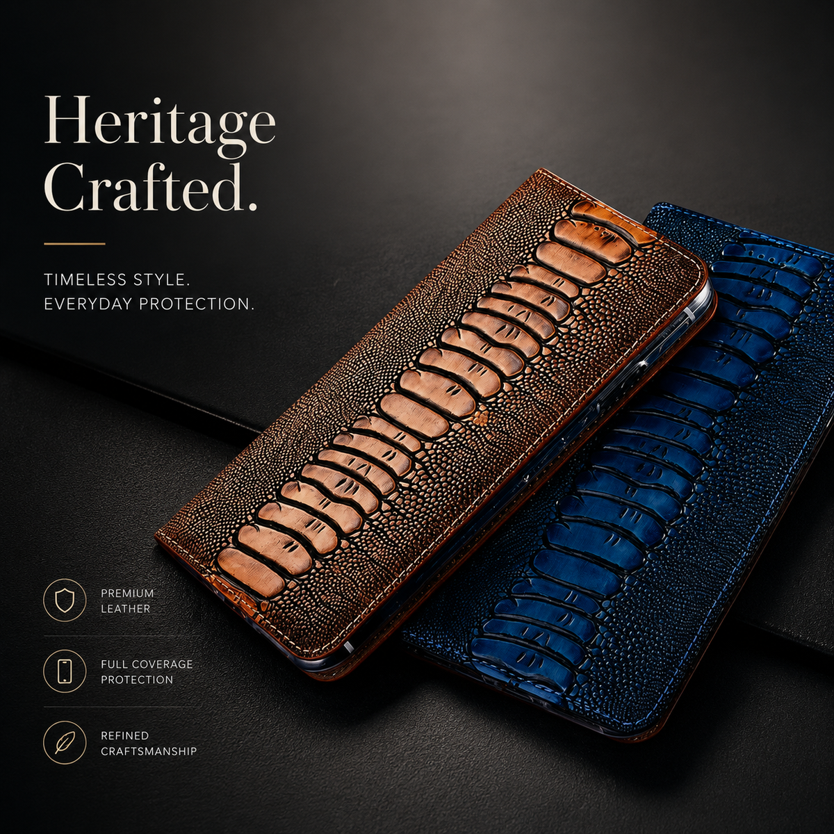 Premium iPhone Case Genuine Leather Flip Wallet Cover MagSafe Compatible Card Holder Magnetic Closure Shockproof Camera Protection Stand Full Coverage