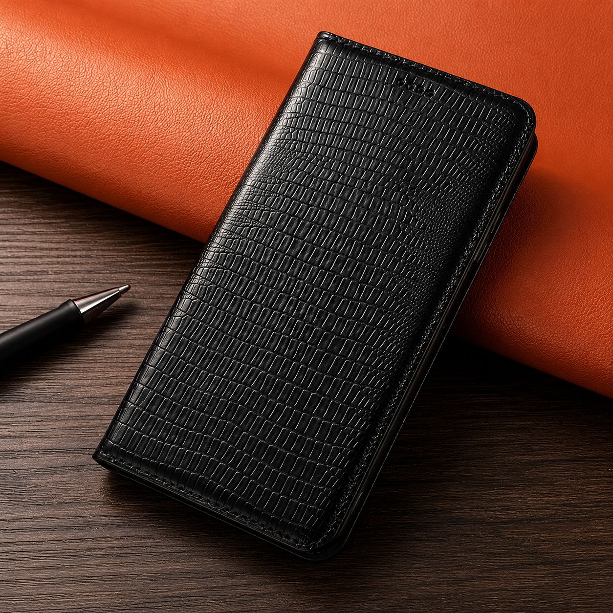 Premium iPhone Case Genuine Leather Flip Wallet Protective Cover Magnetic Closure Card Holder Kickstand Shockproof Non Slip Full Body Protection Case