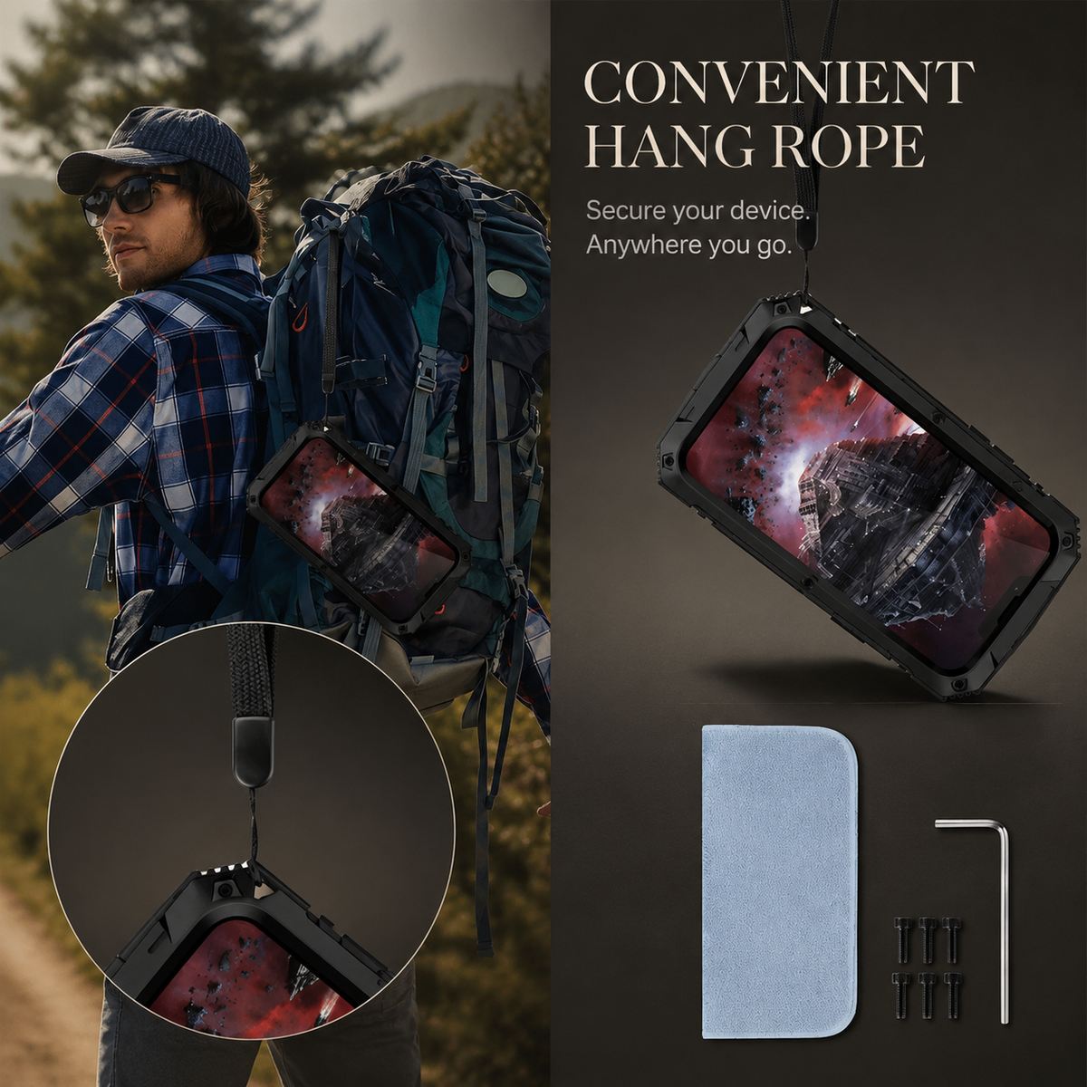 Premium iPhone Case Heavy Duty Aluminum Metal Armor Cover Tempered Glass Screen Shockproof Water Resistant Full Body Kickstand Camera Protection
