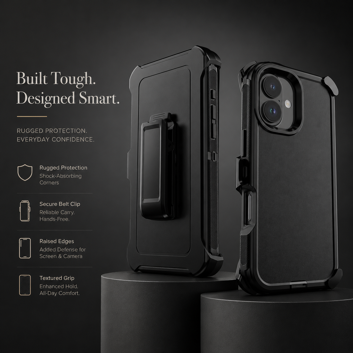 Premium iPhone Case Heavy Duty Belt Clip Holster Shockproof 3 Layer Hybrid Protective Cover Hard PC Matte Anti Fingerprint Camera Protection Full Coverage