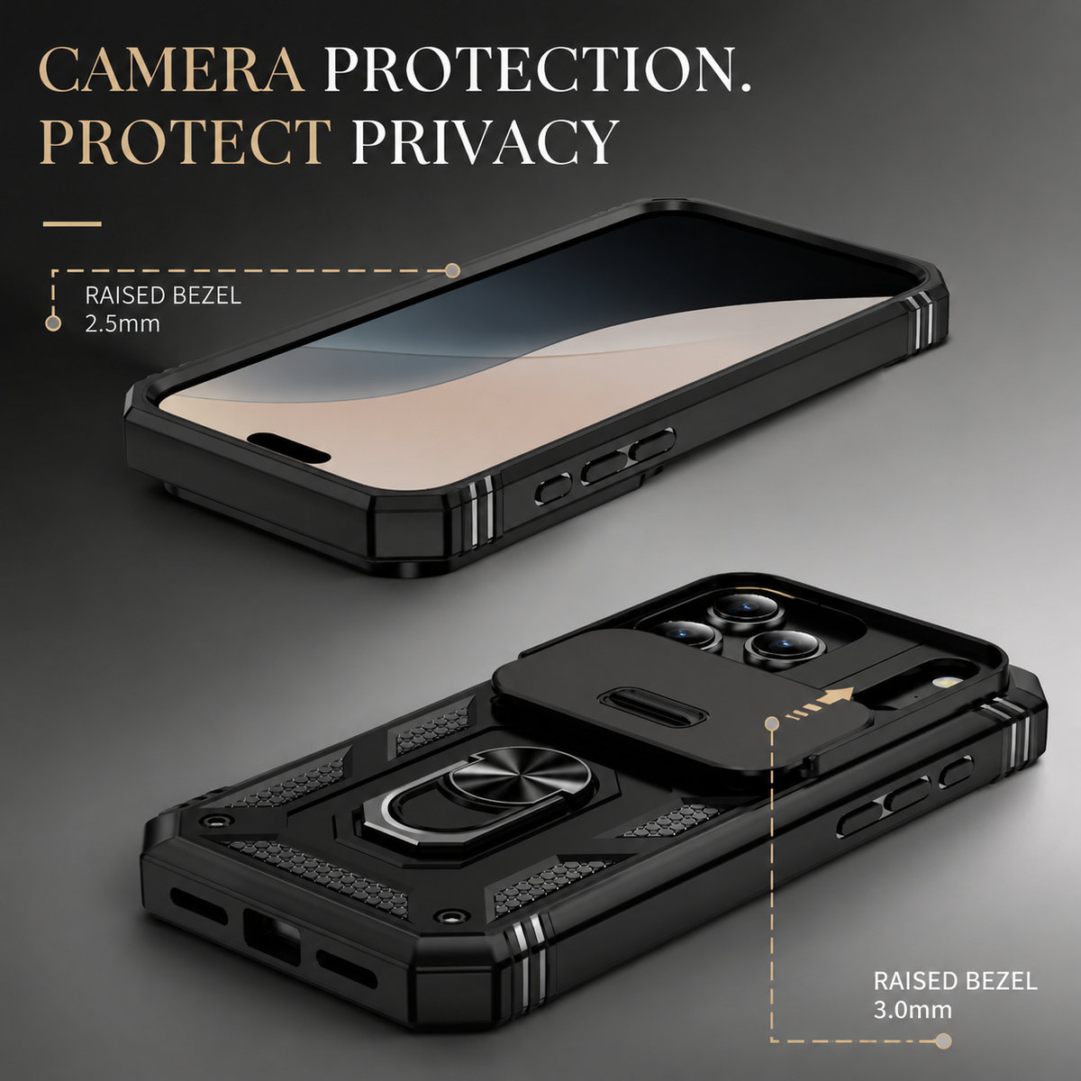 Premium iPhone Case Heavy Duty Rugged Shockproof Cover Sliding Camera Guard 360 Rotating Kickstand Anti Slip Magnetic Protective Full Coverage Design