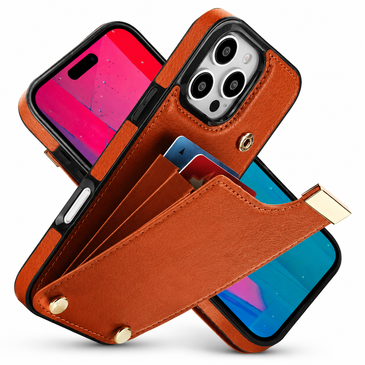 Premium iPhone Case Leather Wallet Flip Cover MagSafe Compatible Card Holder Magnetic Closure Shockproof Camera Protection Slim Full Coverage