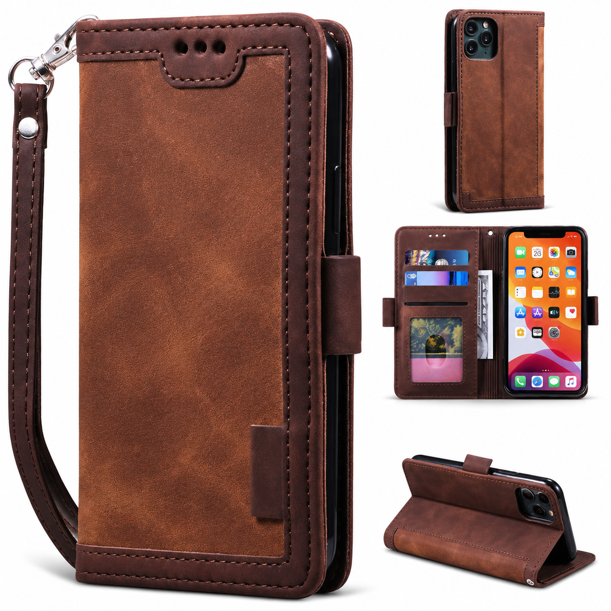 Premium iPhone Case Leather Wallet Flip Cover MagSafe Compatible Card Holder Magnetic Closure Shockproof Camera Protection Stand Full Coverage